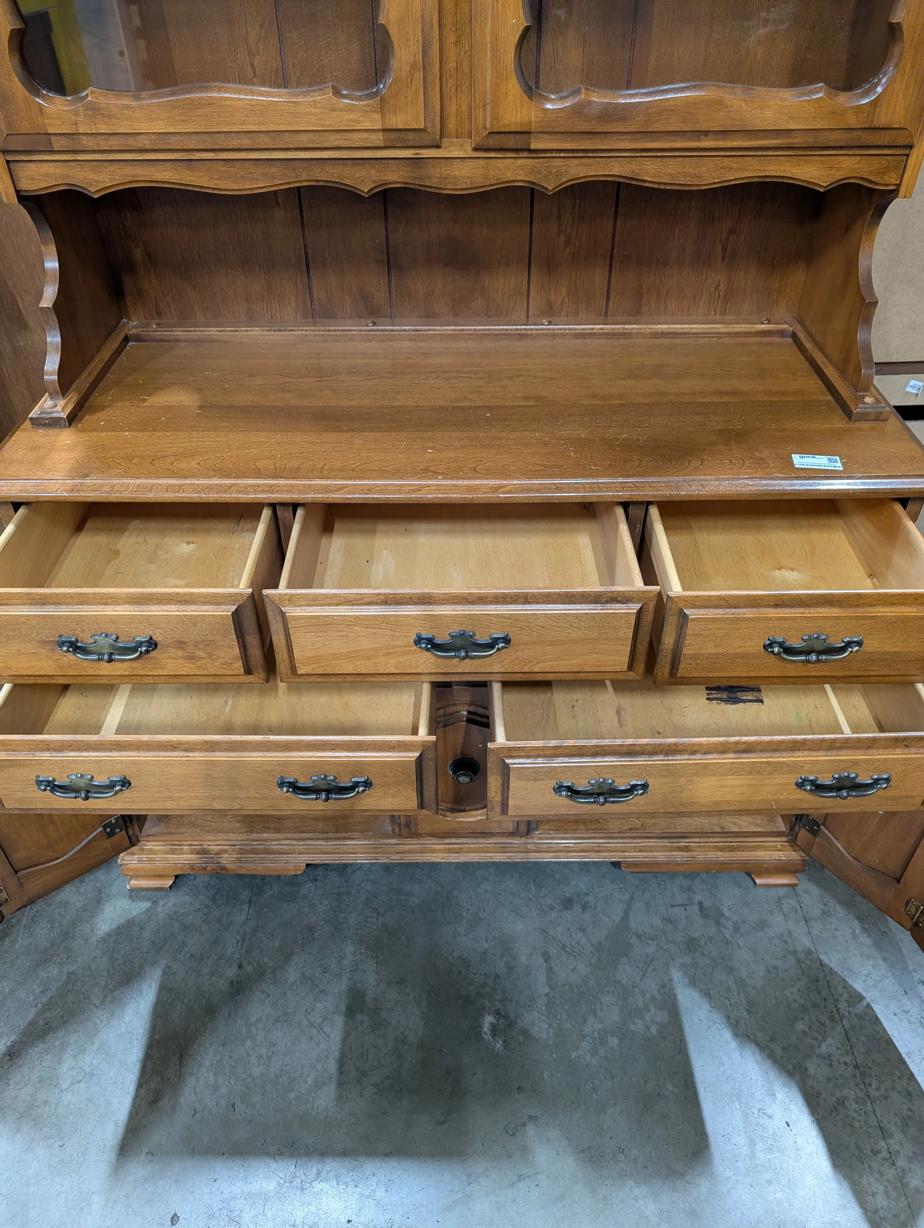 Traditional Wood Display Hutch with Glass Doors and Storage - Image 4
