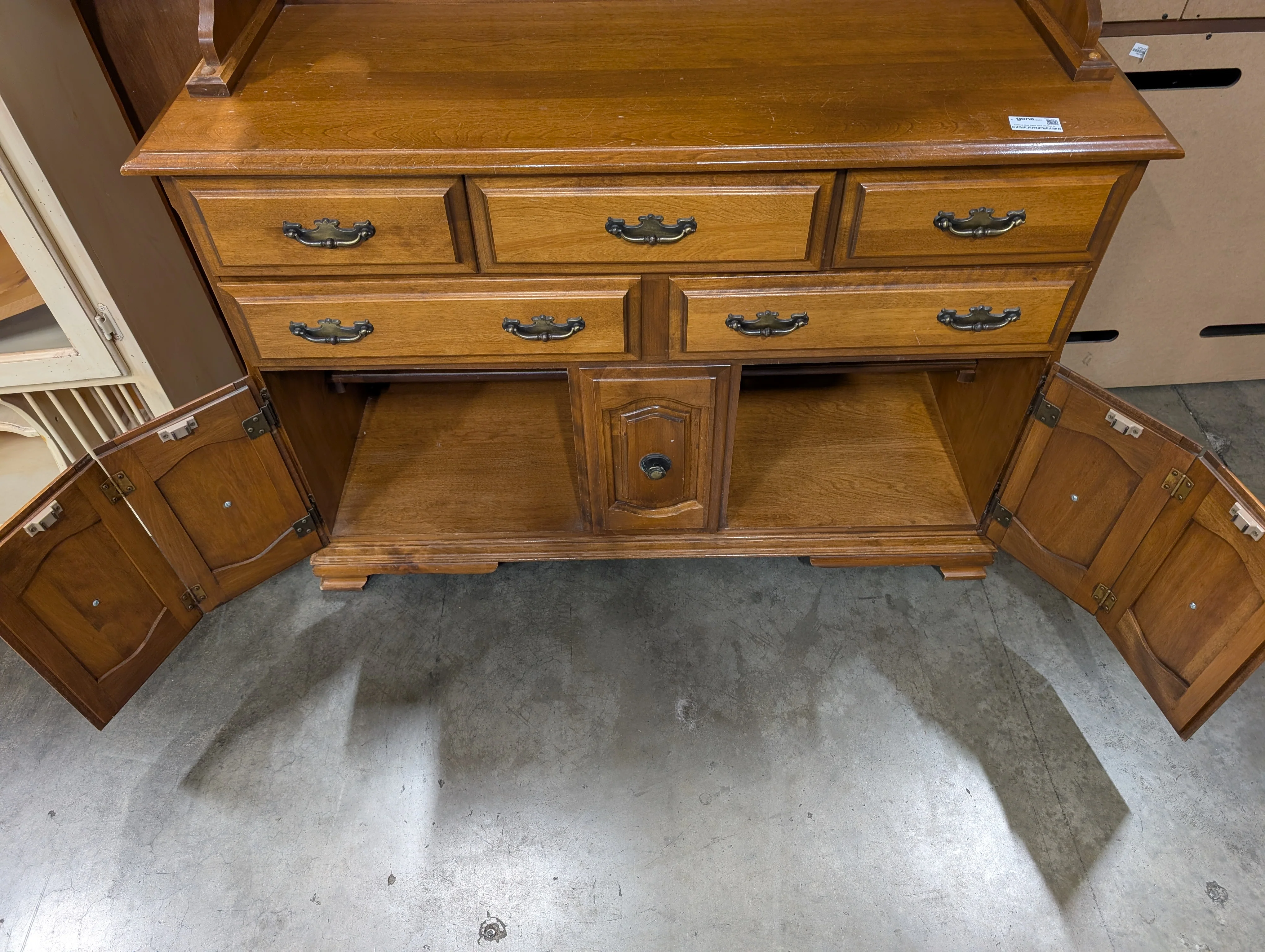 Traditional Wood Display Hutch with Glass Doors and Storage - Image 5