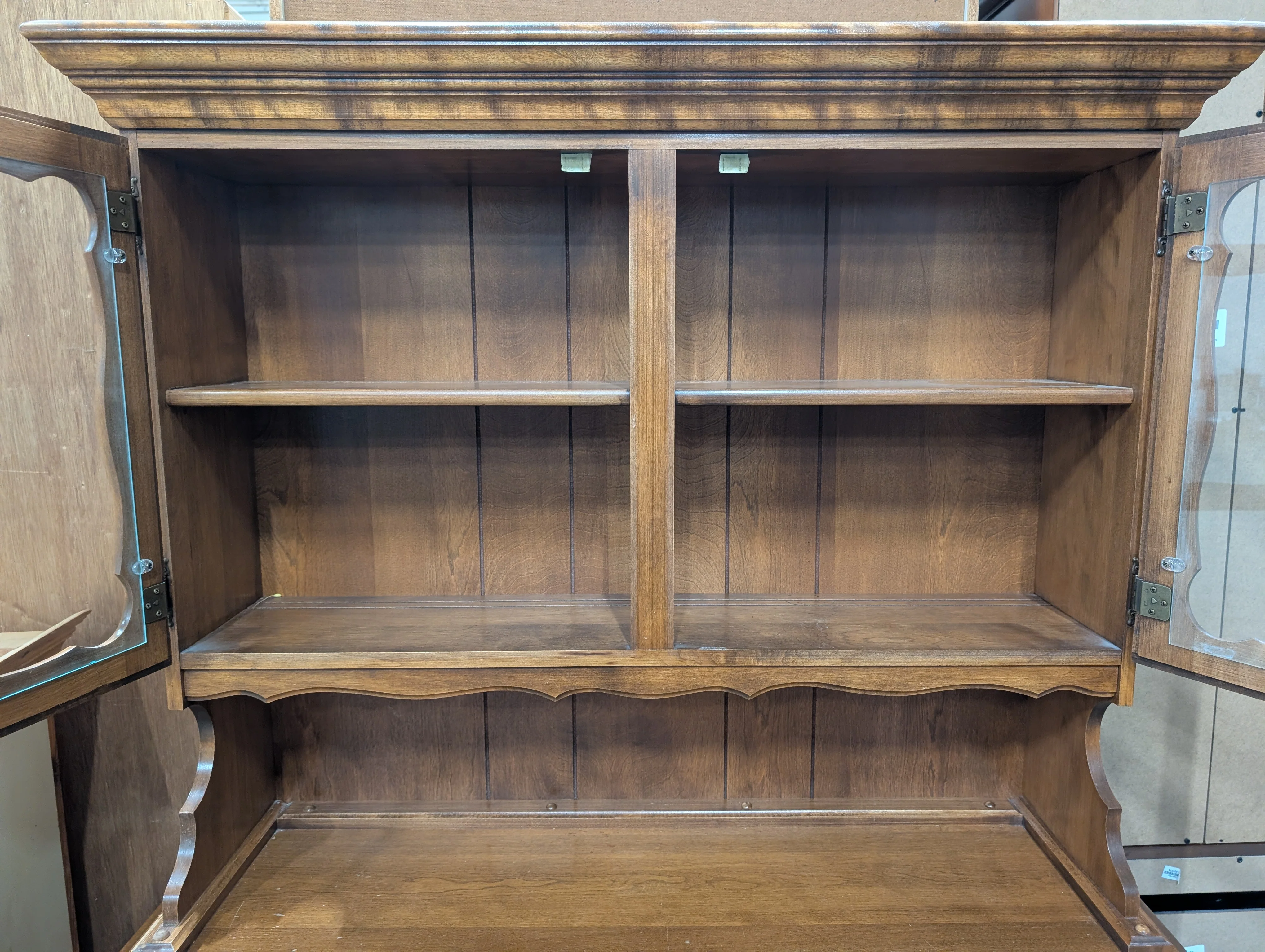 Traditional Wood Display Hutch with Glass Doors and Storage - Image 8