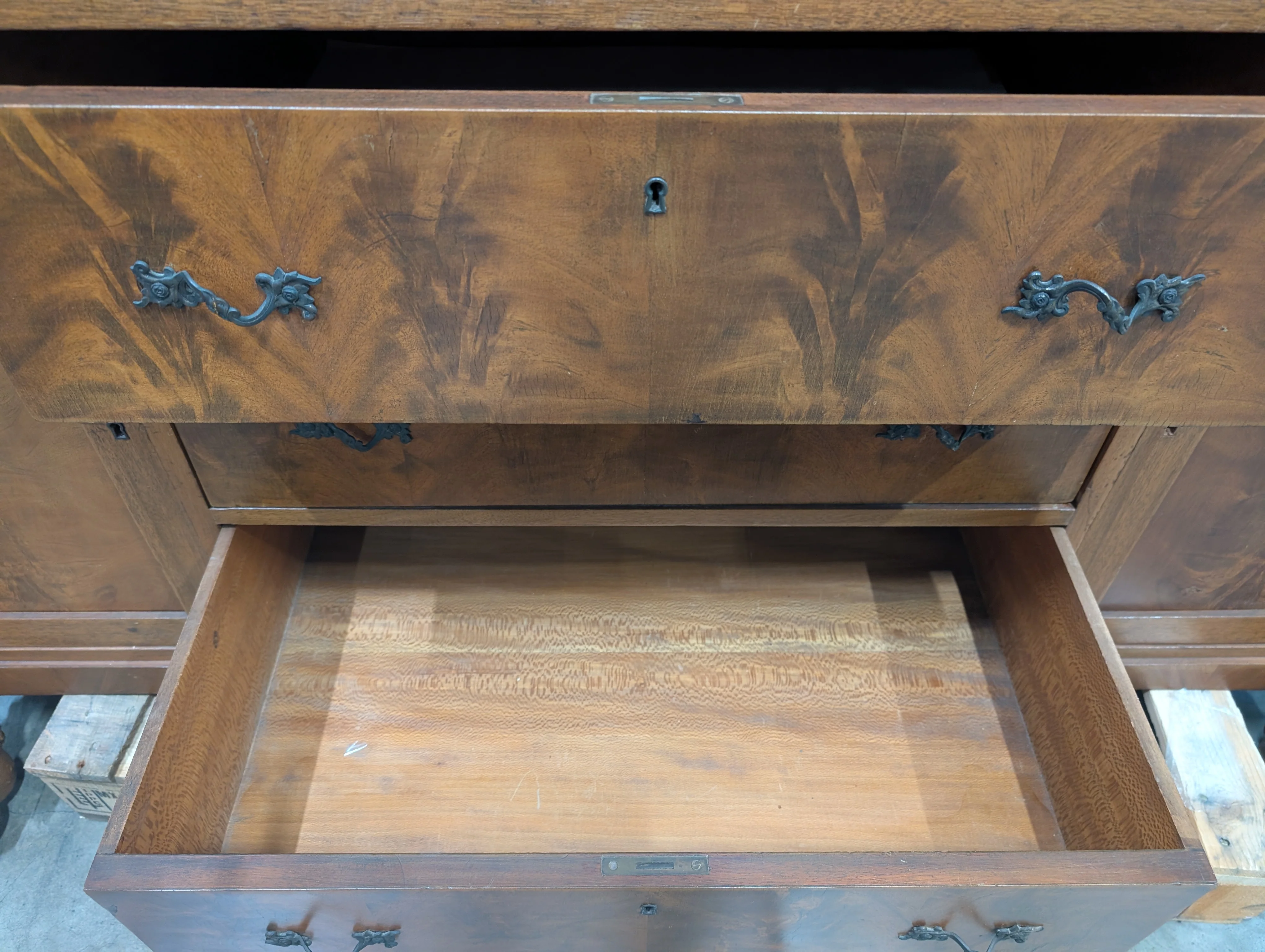 Vintage Wood Sideboard with Ornate Hardware and Fluted Columns - Image 14
