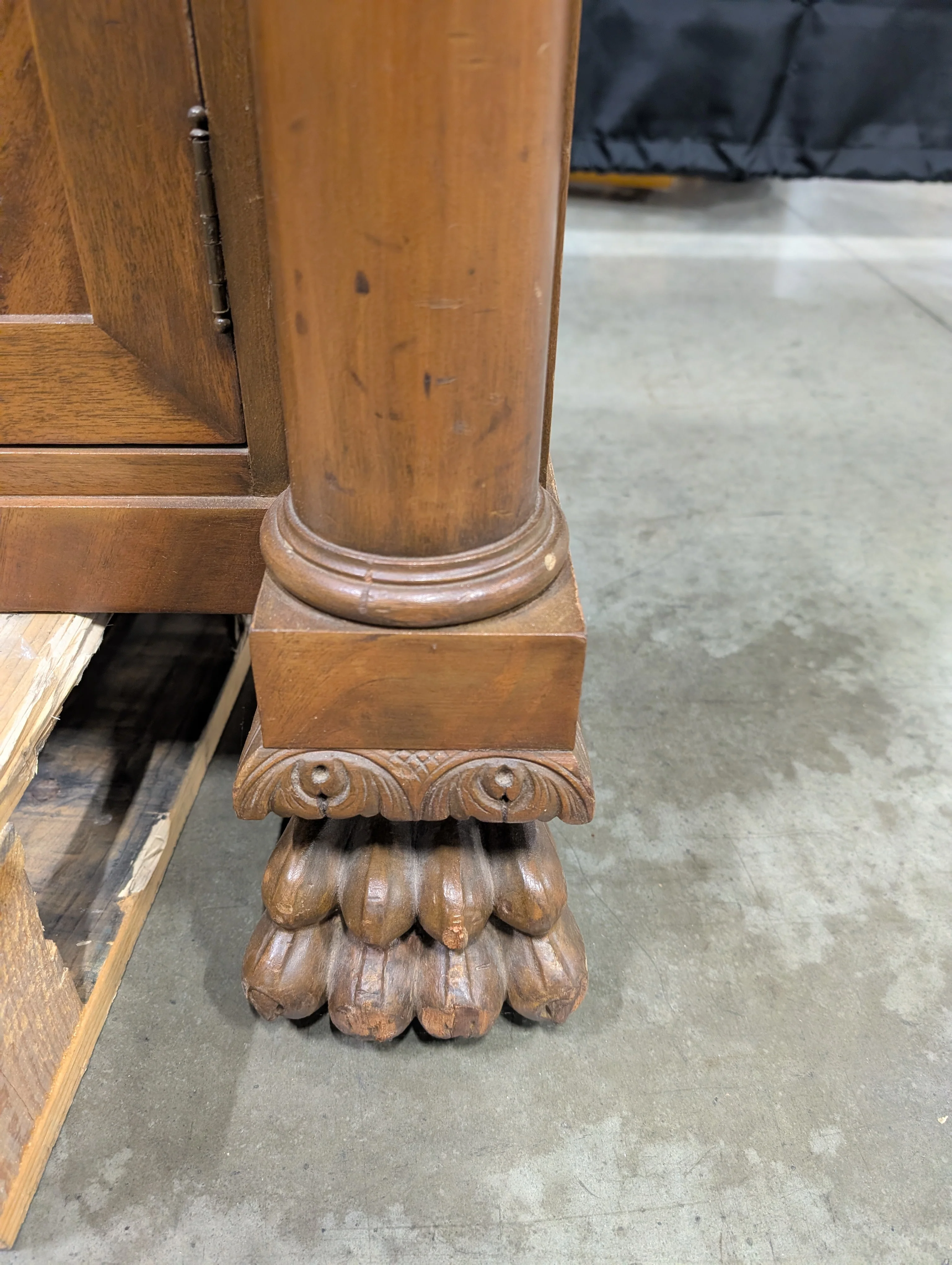 Vintage Wood Sideboard with Ornate Hardware and Fluted Columns - Image 4