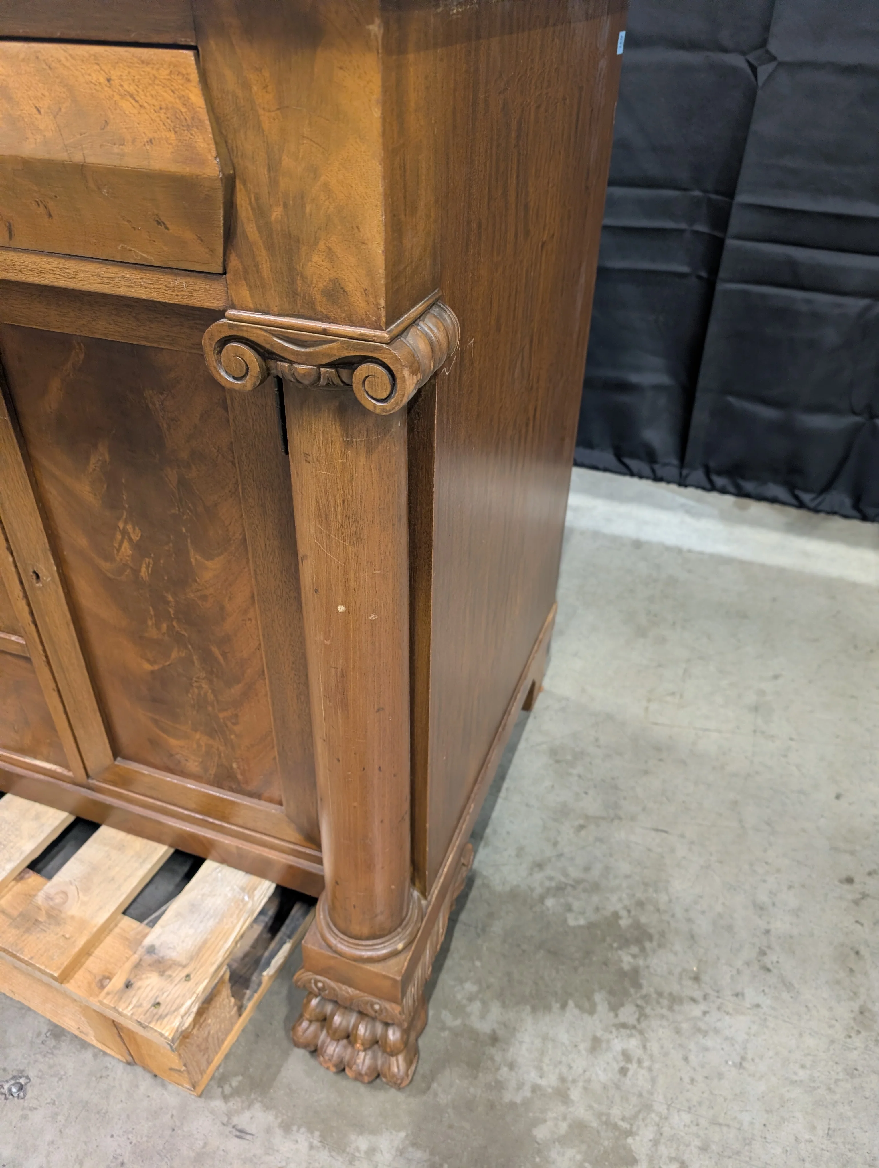 Vintage Wood Sideboard with Ornate Hardware and Fluted Columns - Image 5