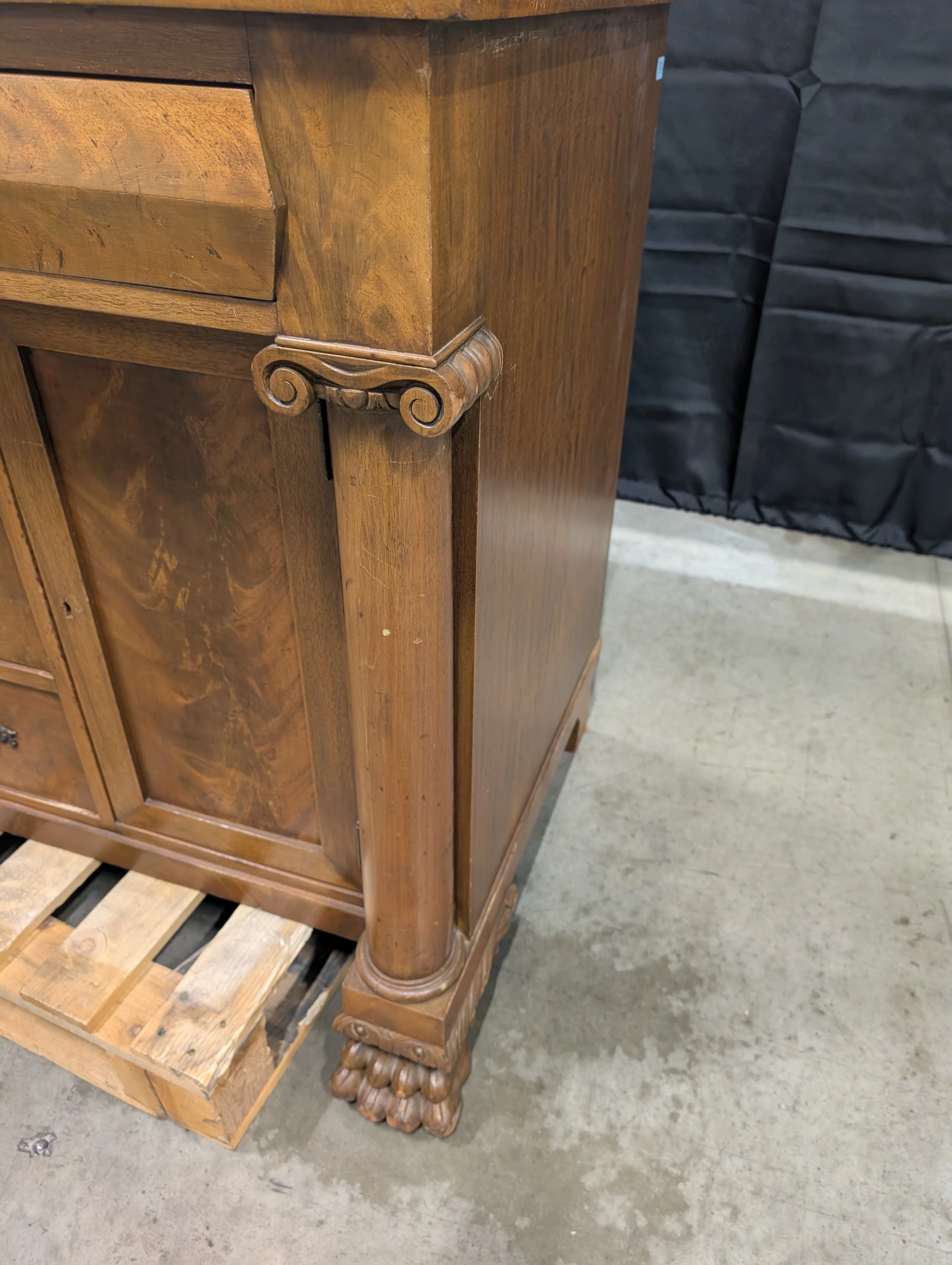 Vintage Wood Sideboard with Ornate Hardware and Fluted Columns - Image 6