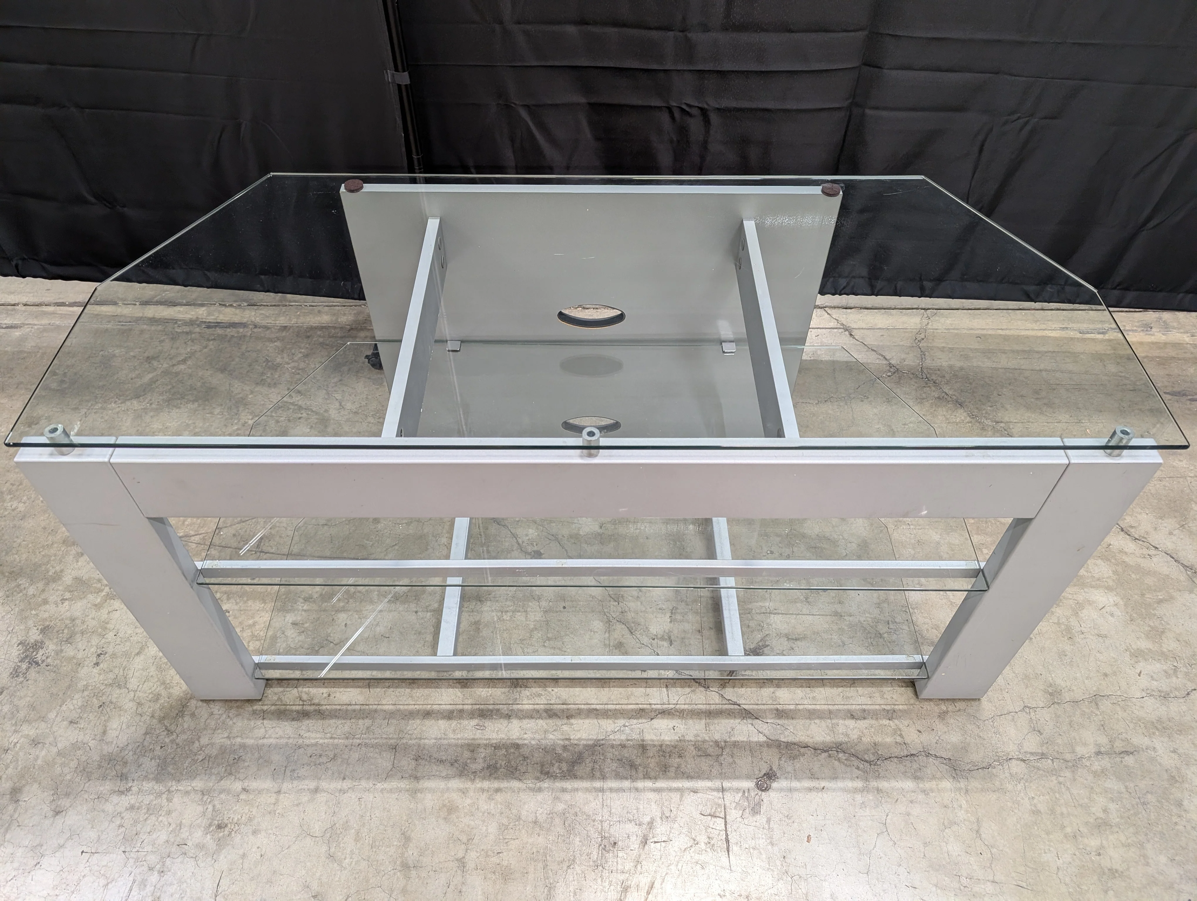 Modern Grey Frame Glass Shelf Media Console TV Stand - Image 2