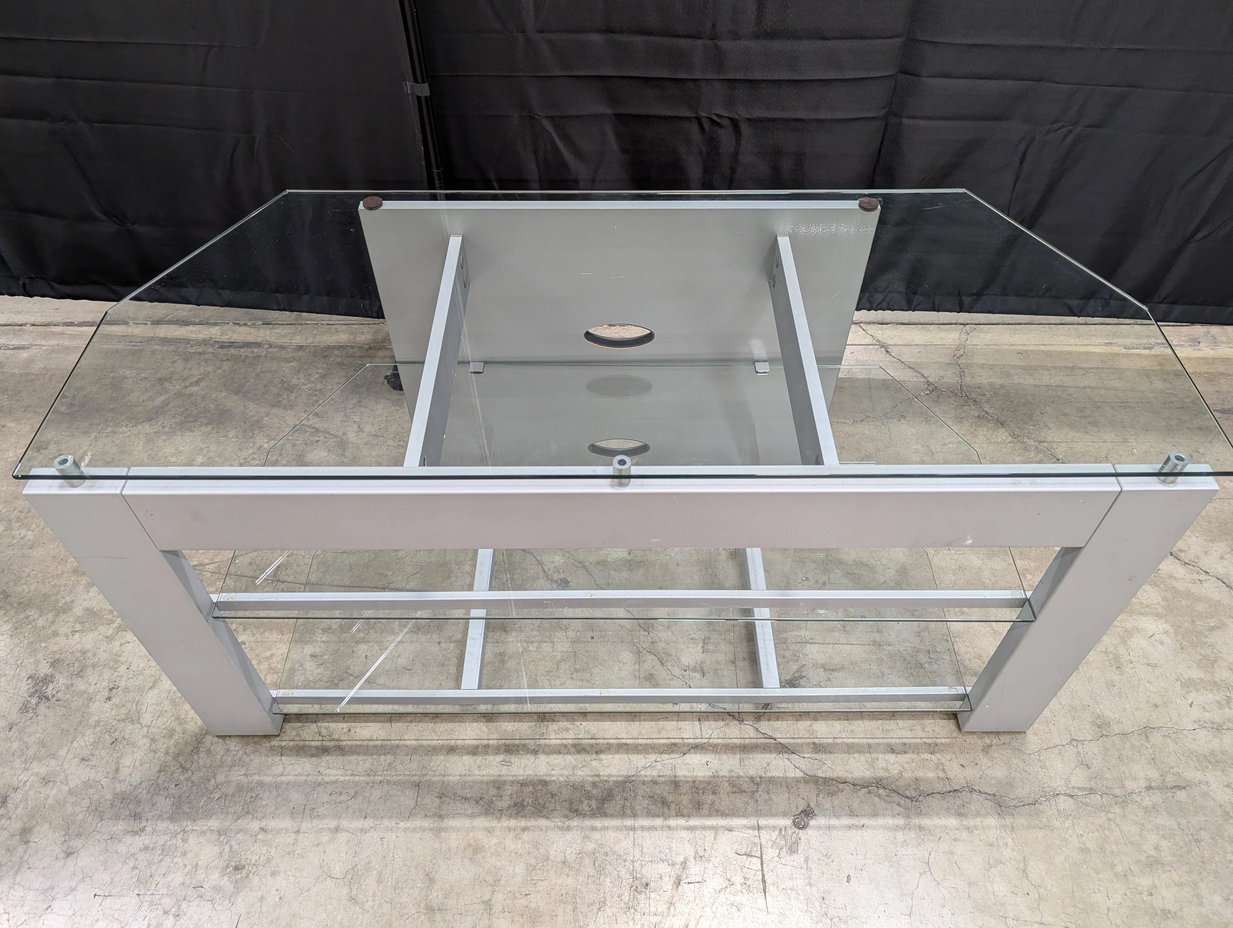 Modern Grey Frame Glass Shelf Media Console TV Stand - Image 3