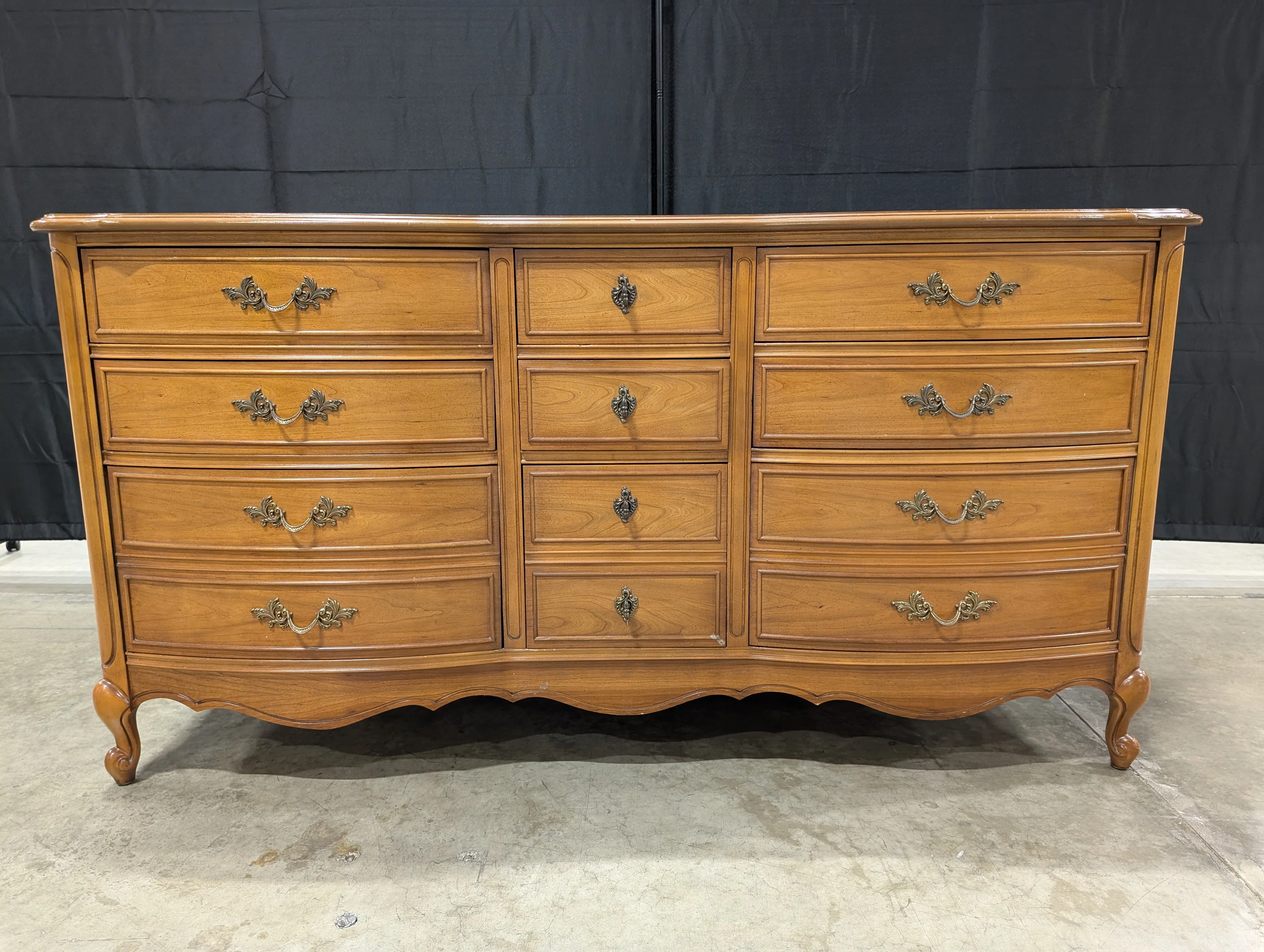 Dixie Furniture Company Vintage French Provincial Twelve-Drawer Wood Dresser