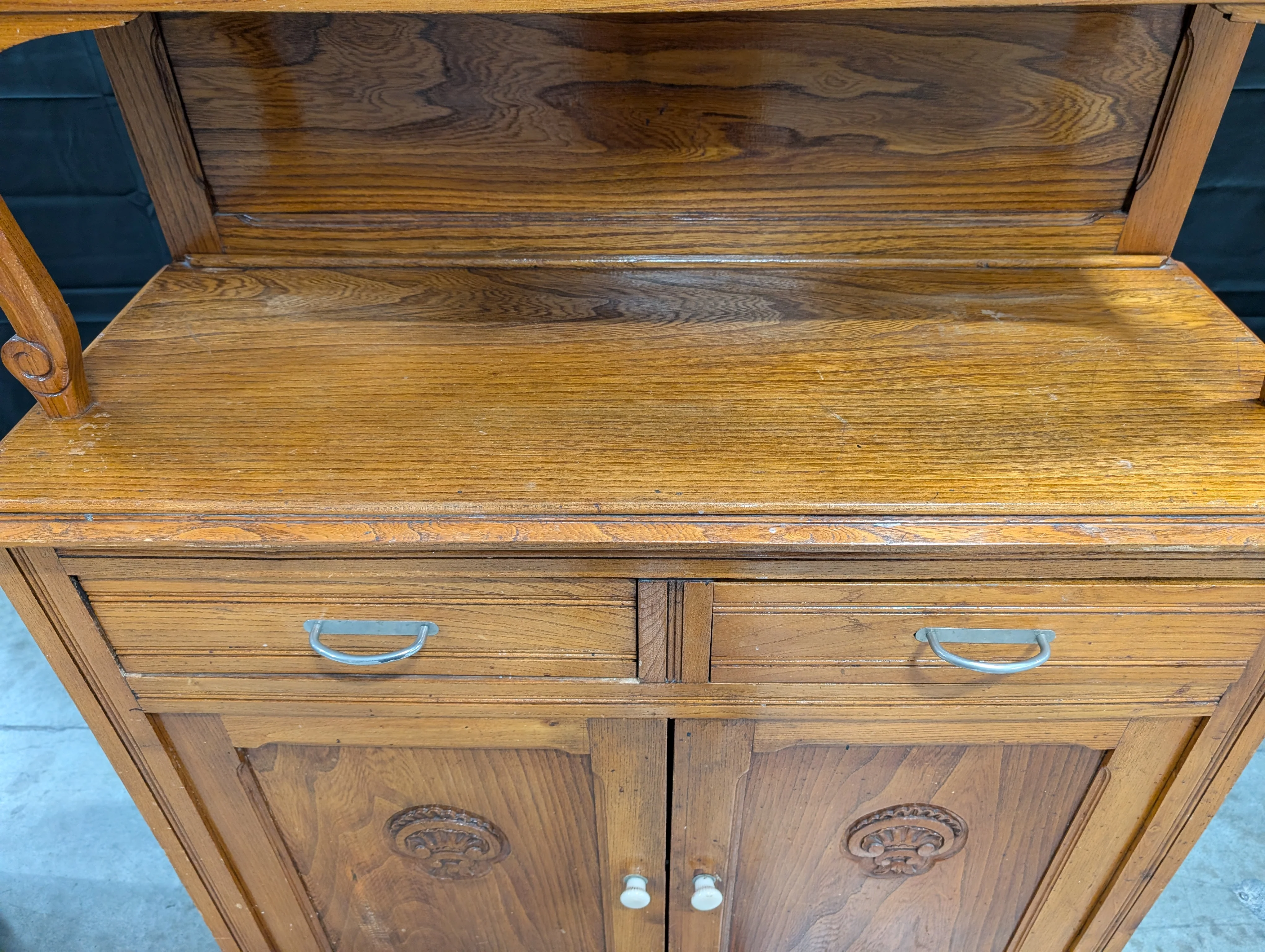 Vintage Brown Wood Folding Cabinet Desk - Image 10