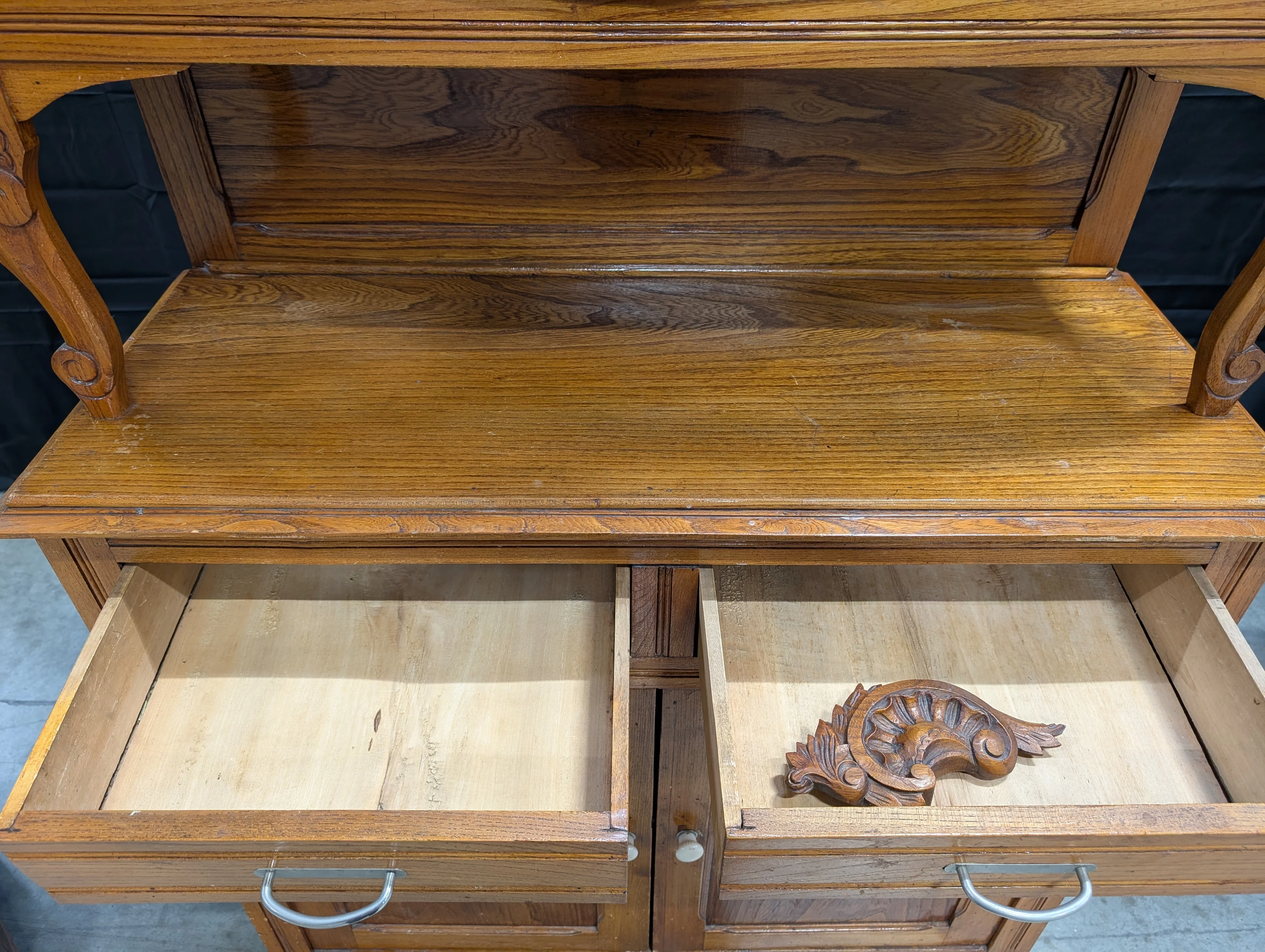Vintage Brown Wood Folding Cabinet Desk - Image 11