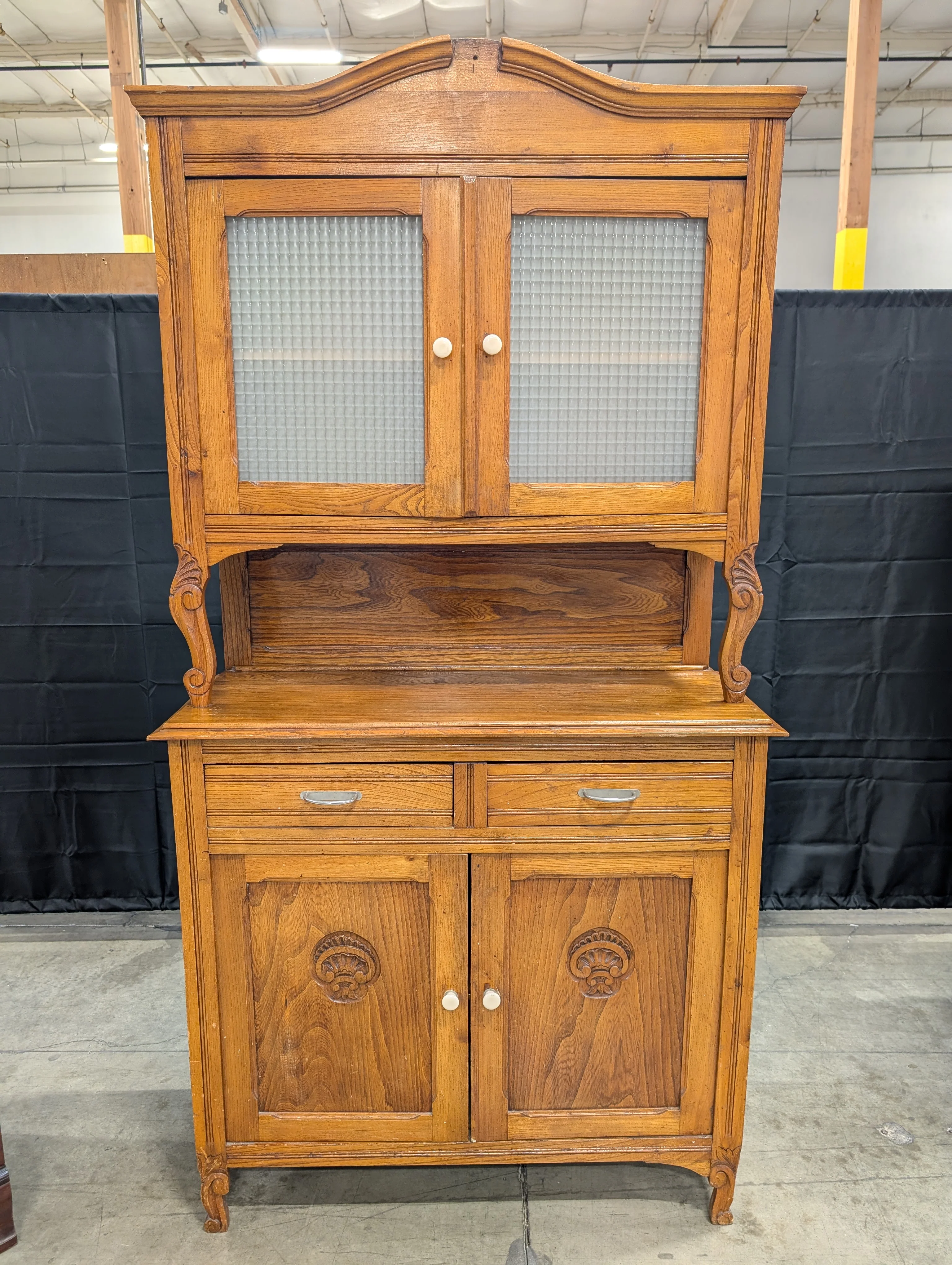 Vintage Brown Wood Folding Cabinet Desk - Image 2
