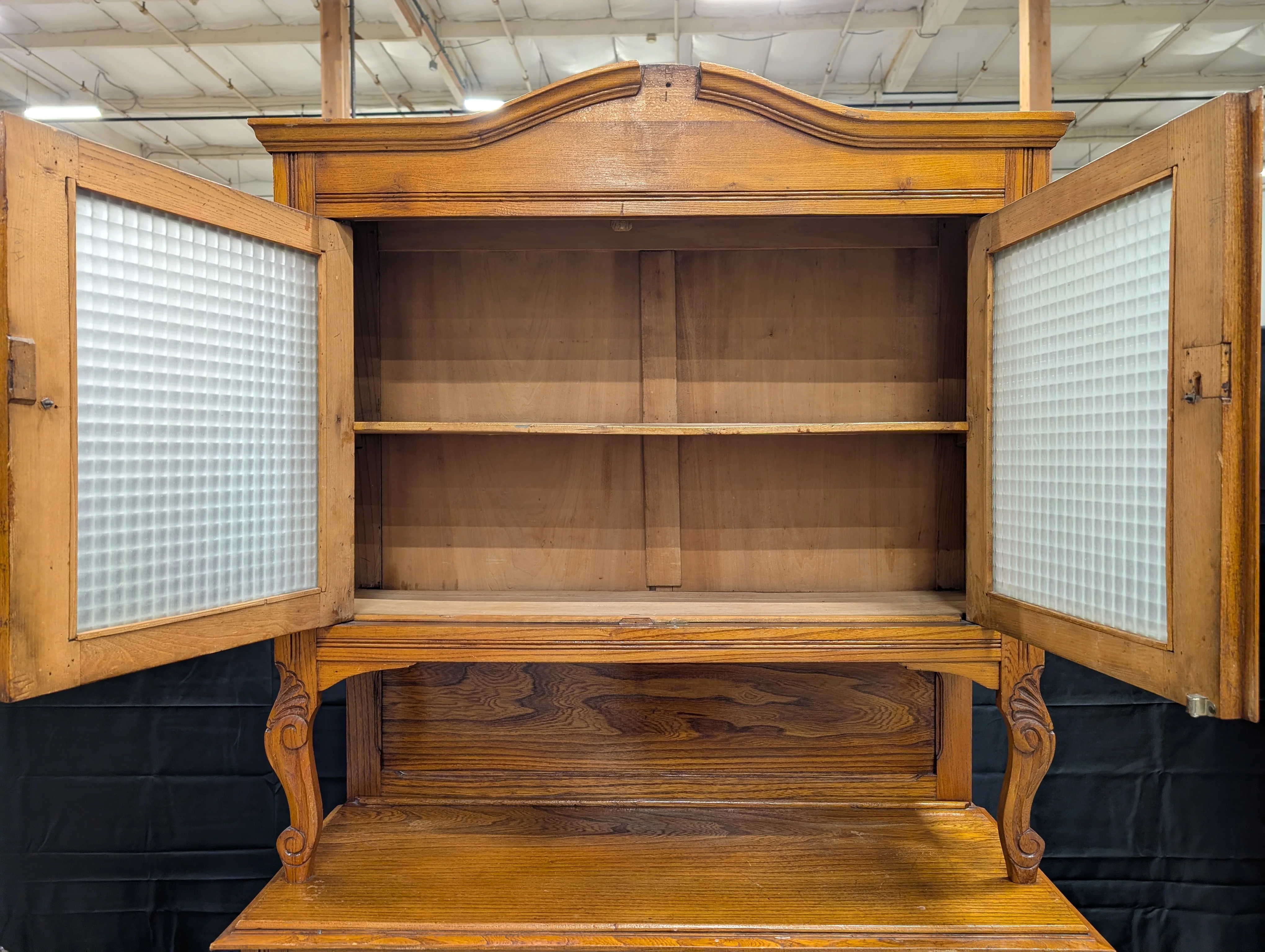 Vintage Brown Wood Folding Cabinet Desk - Image 3