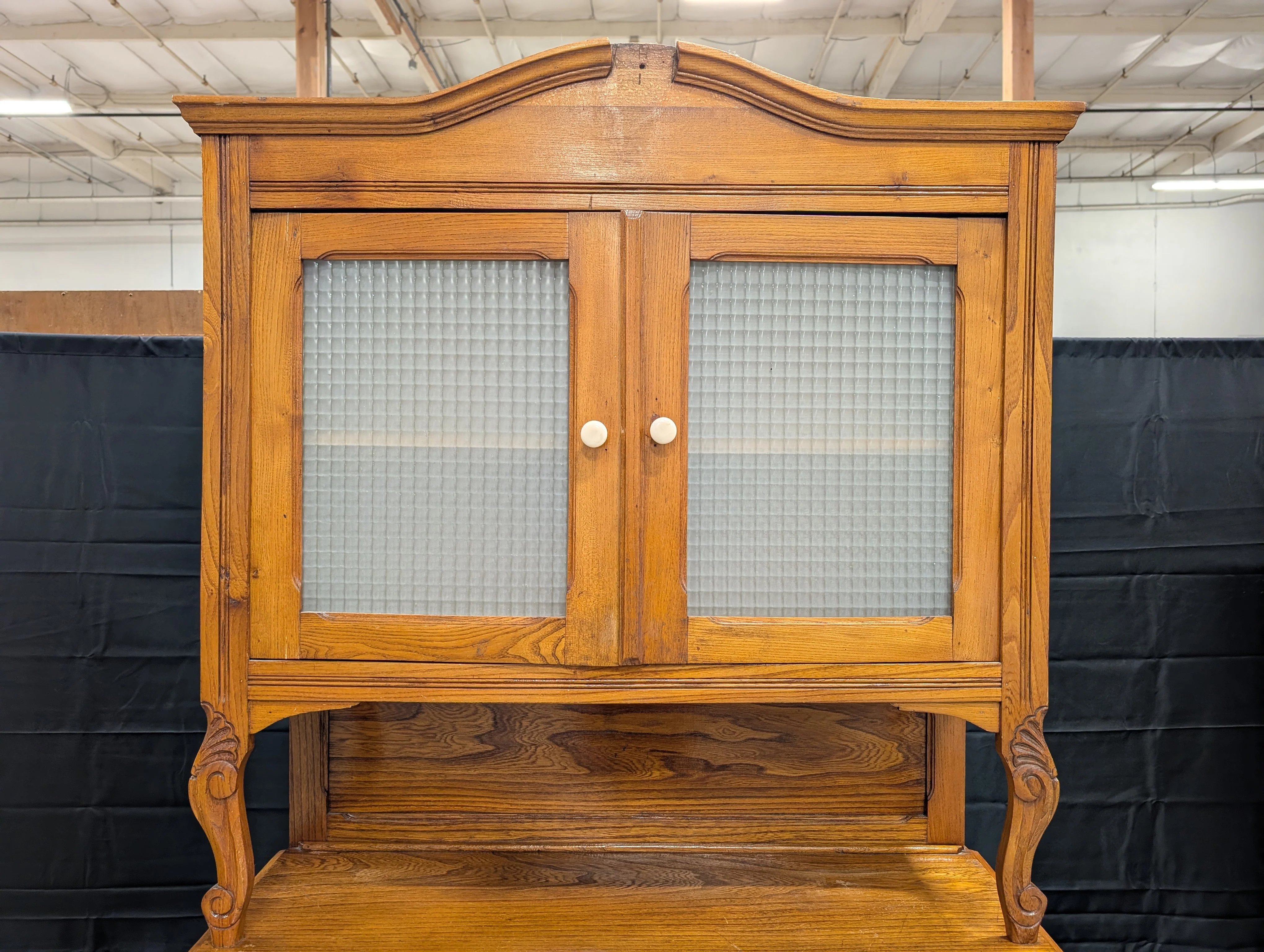 Vintage Brown Wood Folding Cabinet Desk - Image 4