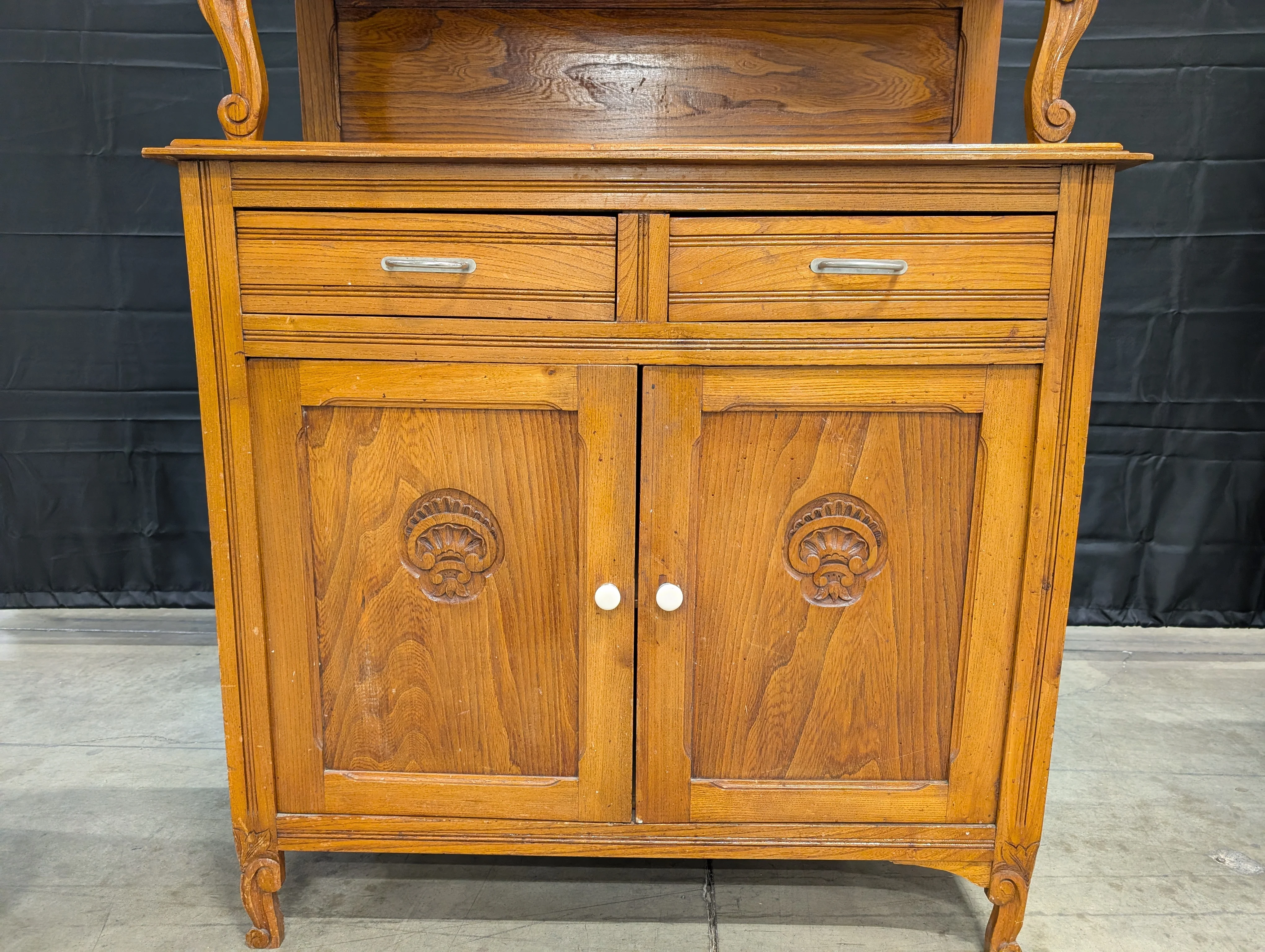 Vintage Brown Wood Folding Cabinet Desk - Image 5