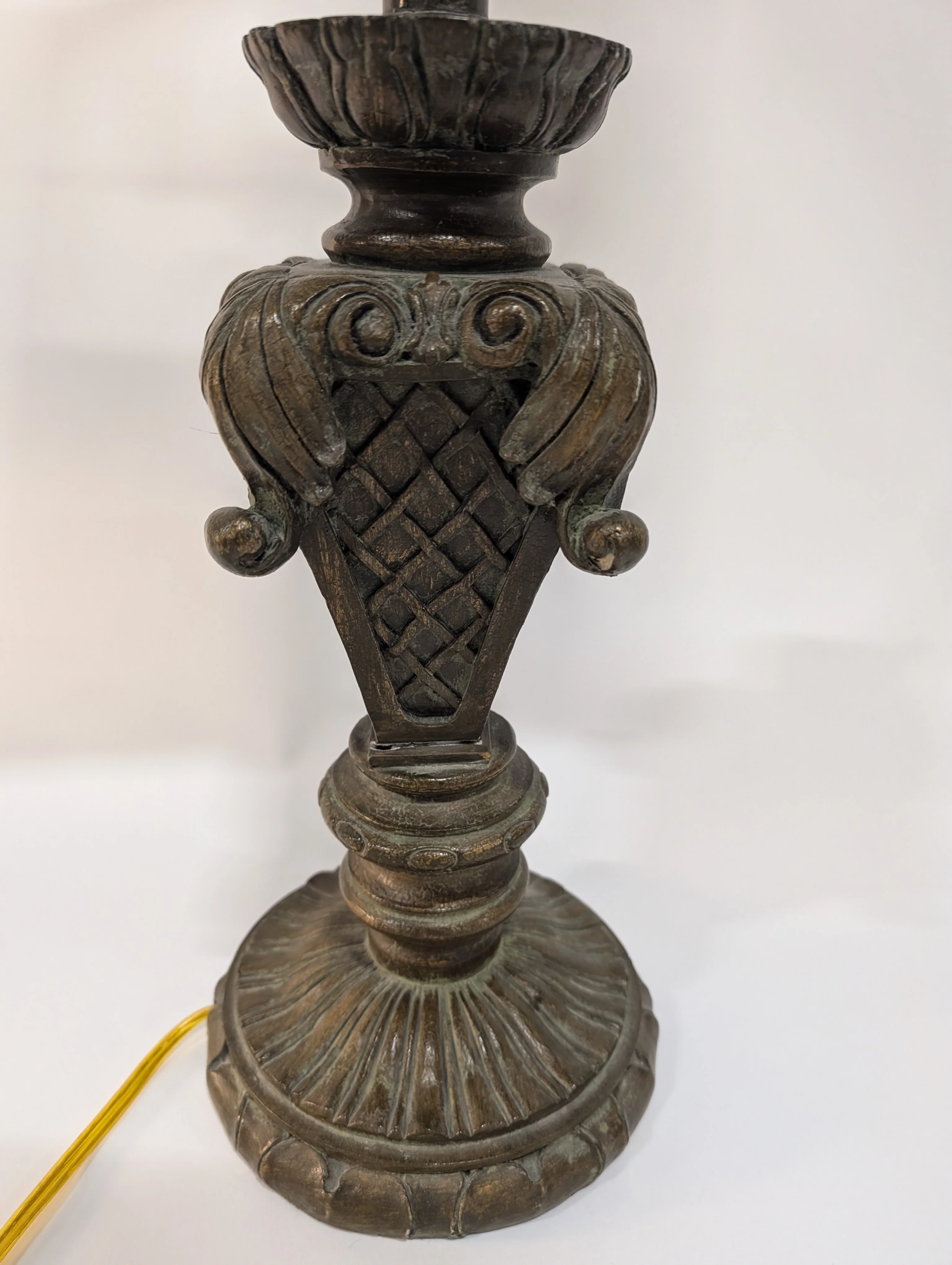 Ornate Metal Floor Lamp with Tapered Fabric Shade - Image 3