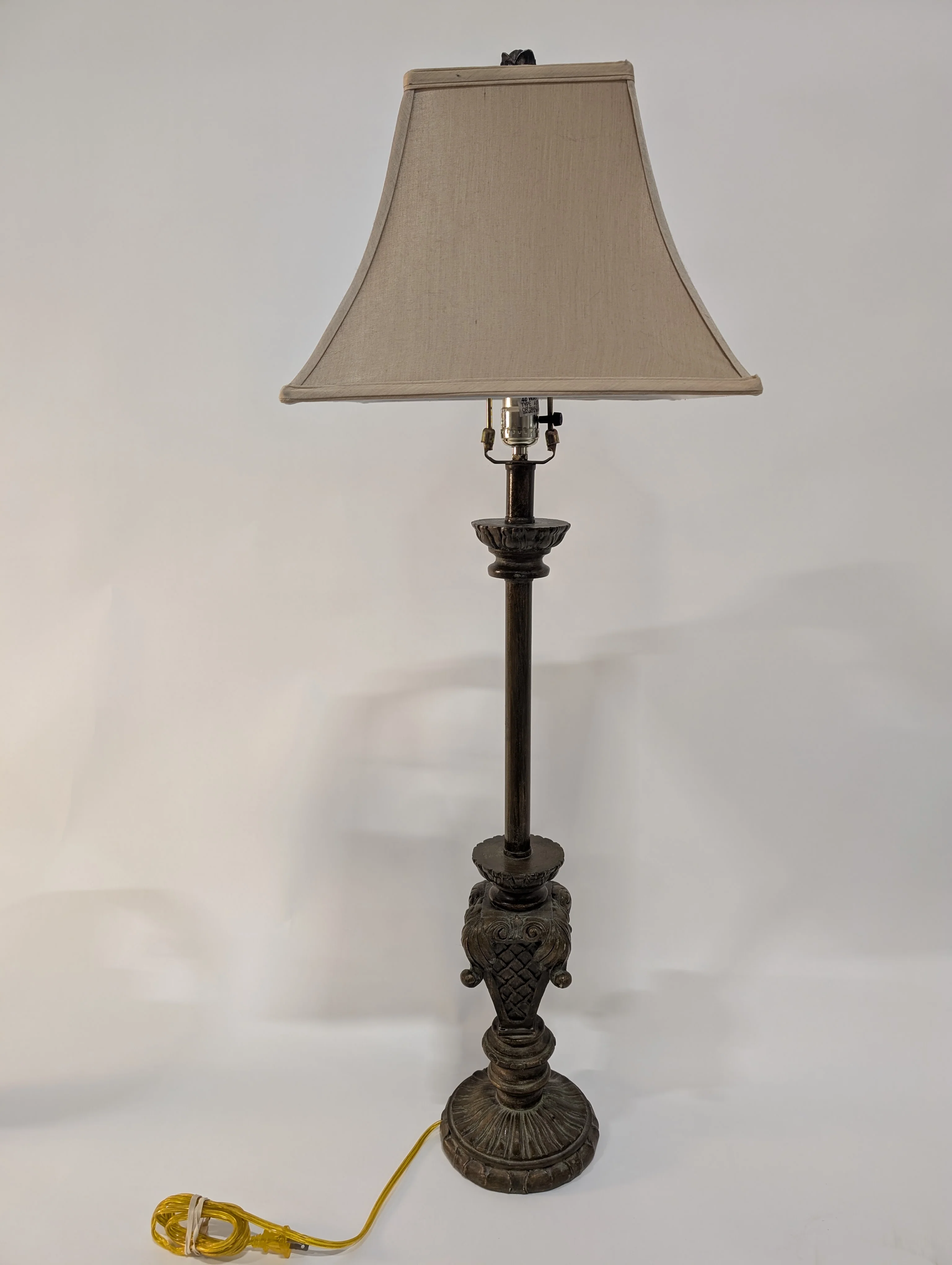Ornate Metal Floor Lamp with Tapered Fabric Shade - Image 4