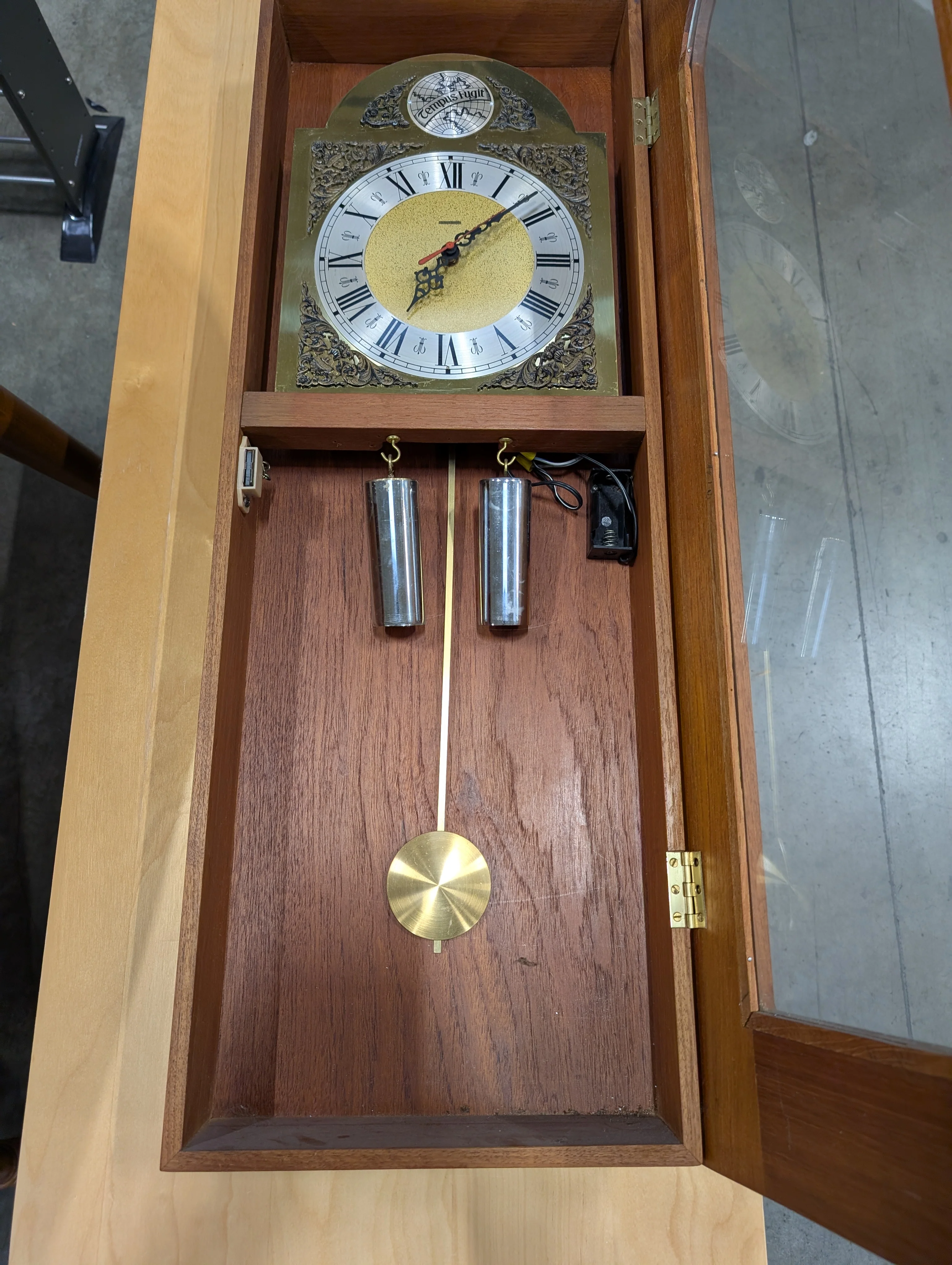 Vintage Temus Fugit Wall Clock with Pendulum and Roman Numerals - Image 3