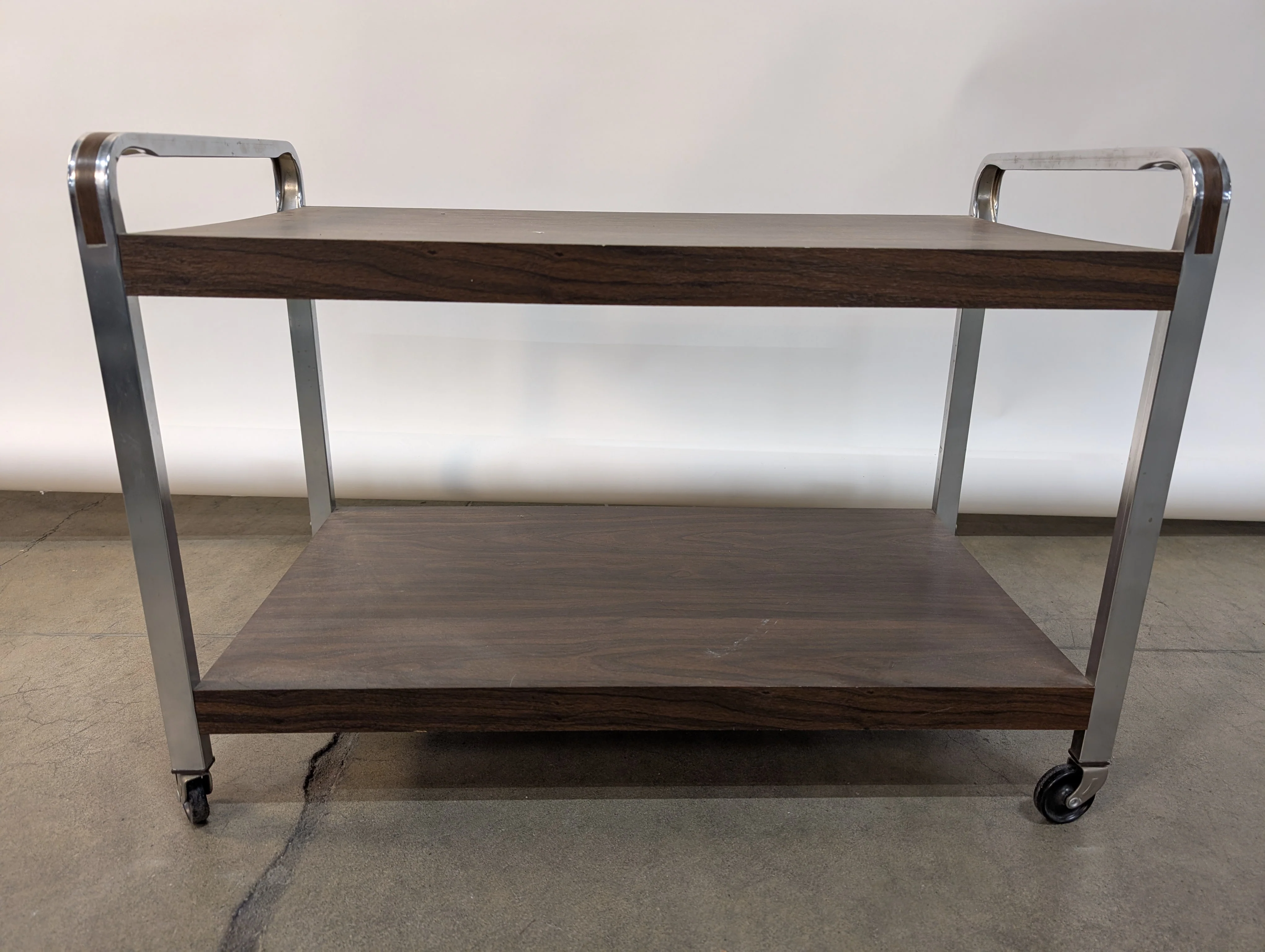 Vintage Mid-Century Style Two-Tier Serving Cart with Wood Grain Shelves