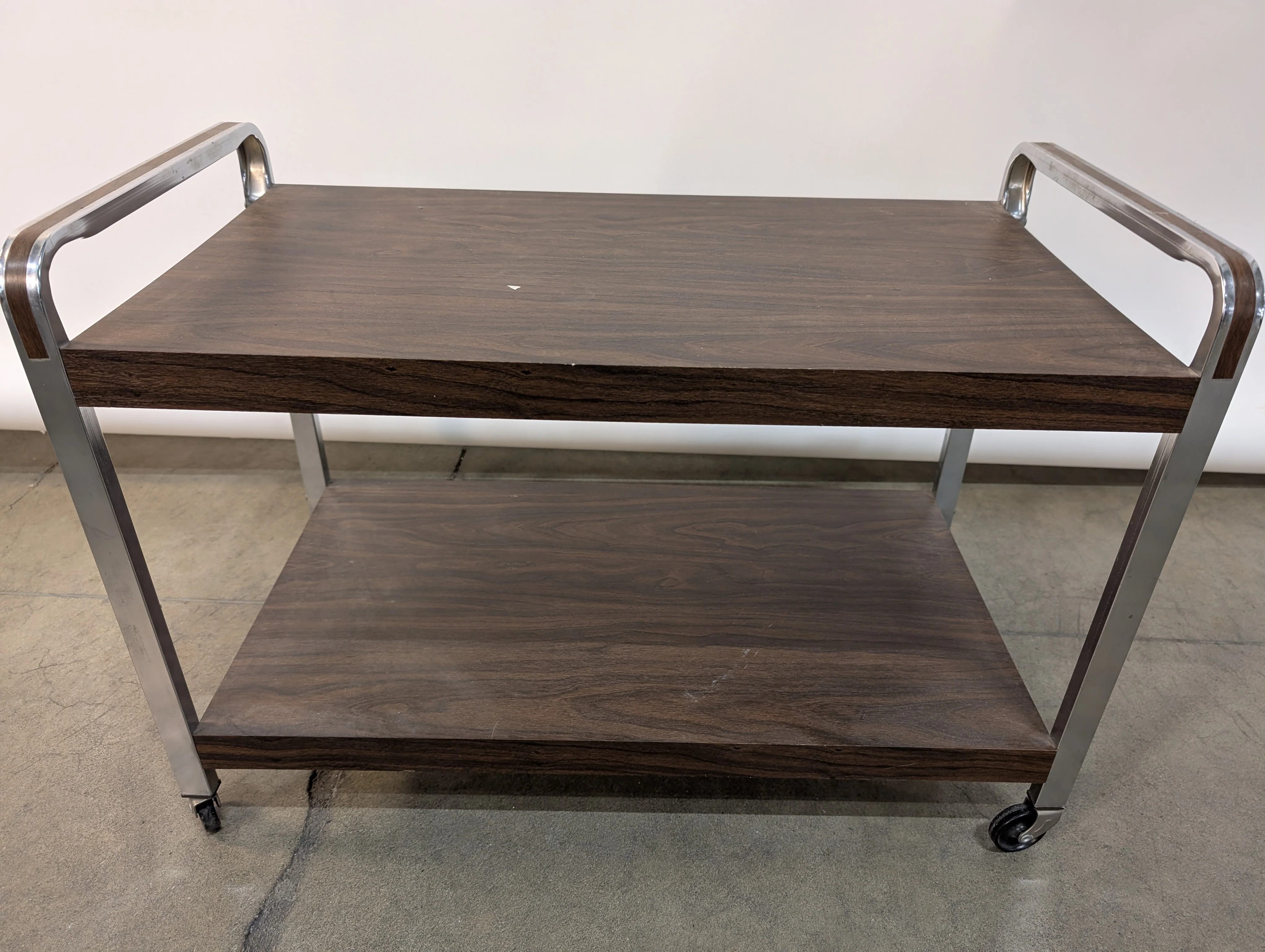 Vintage Mid-Century Style Two-Tier Serving Cart with Wood Grain Shelves - Image 2