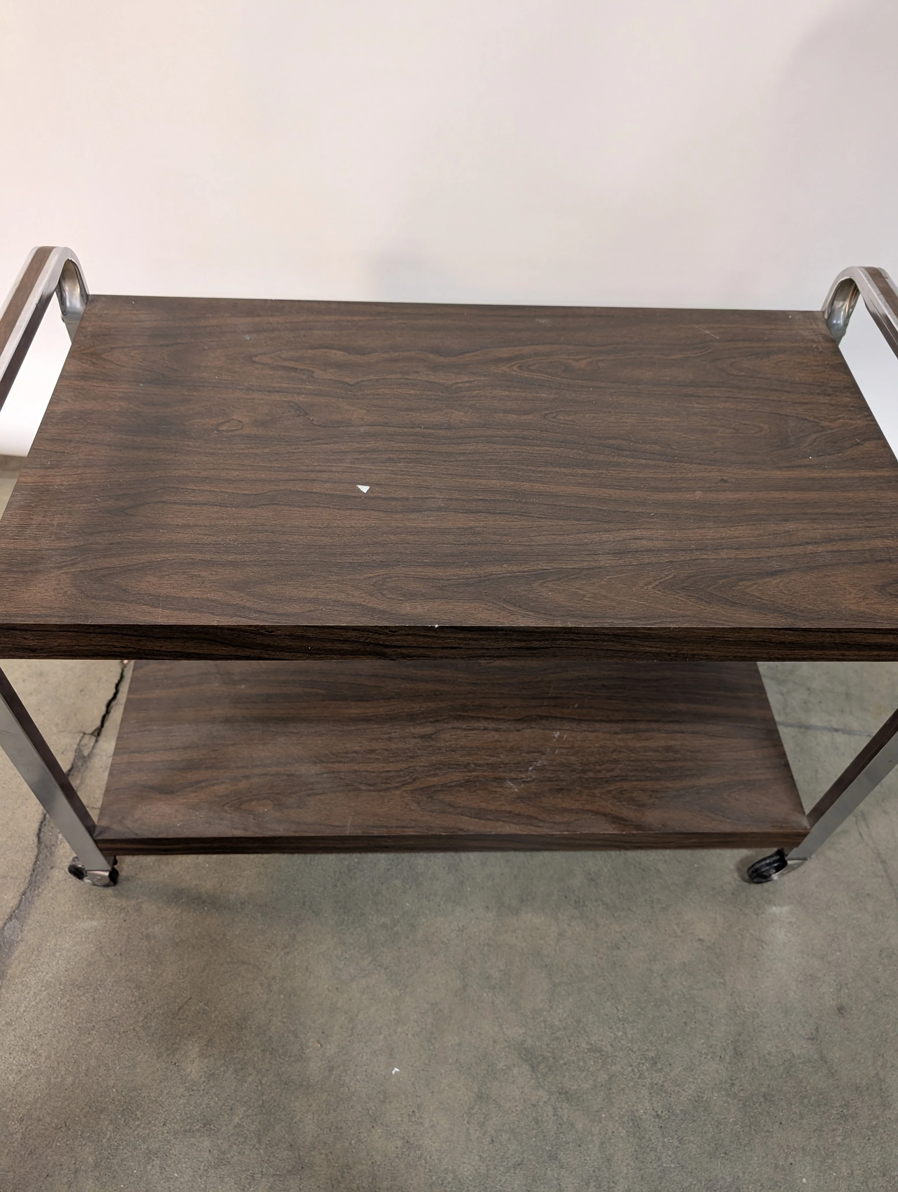 Vintage Mid-Century Style Two-Tier Serving Cart with Wood Grain Shelves - Image 4