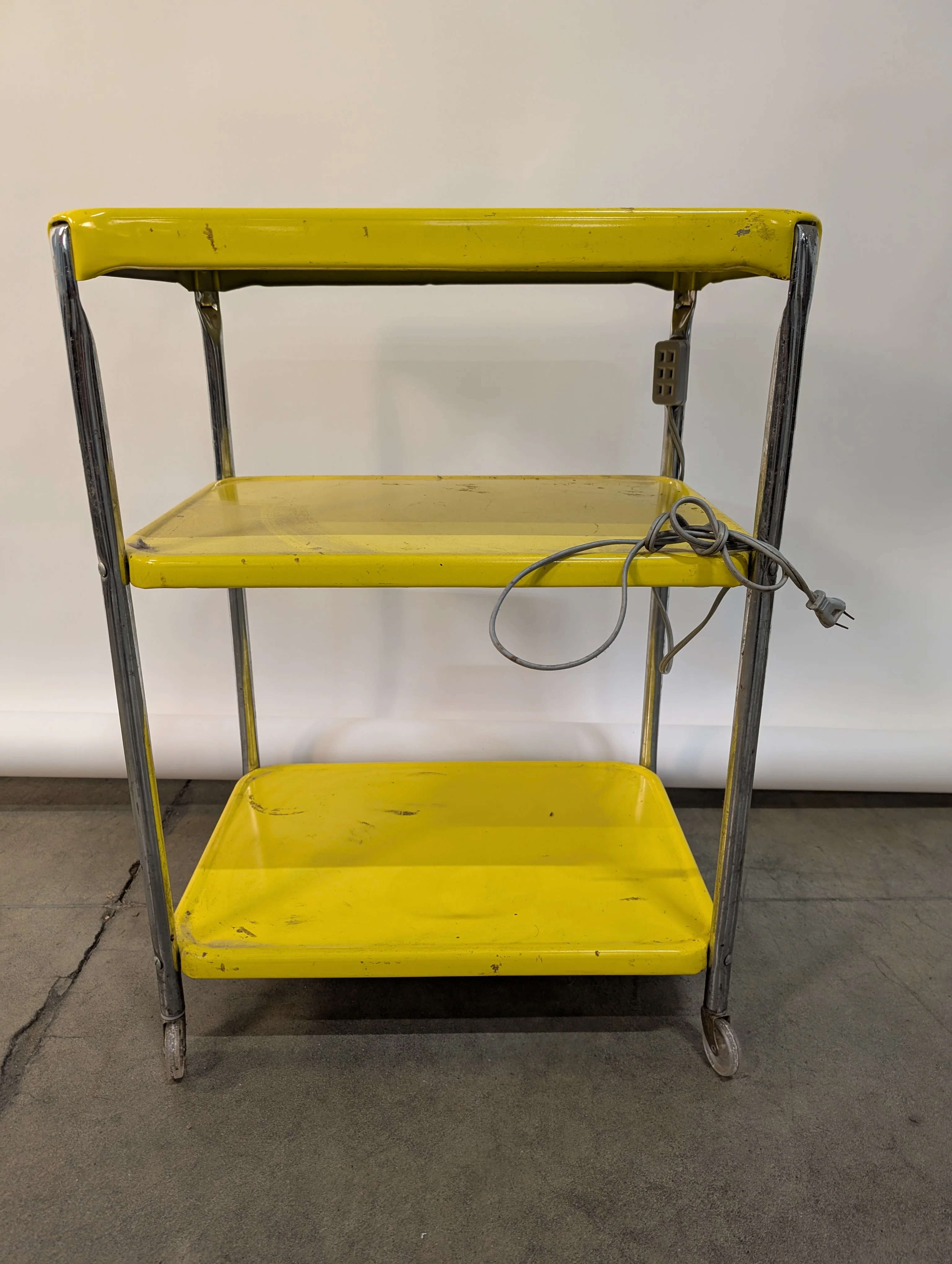 Vibrant Yellow 3-Tier Metal Rolling Utility Cart
