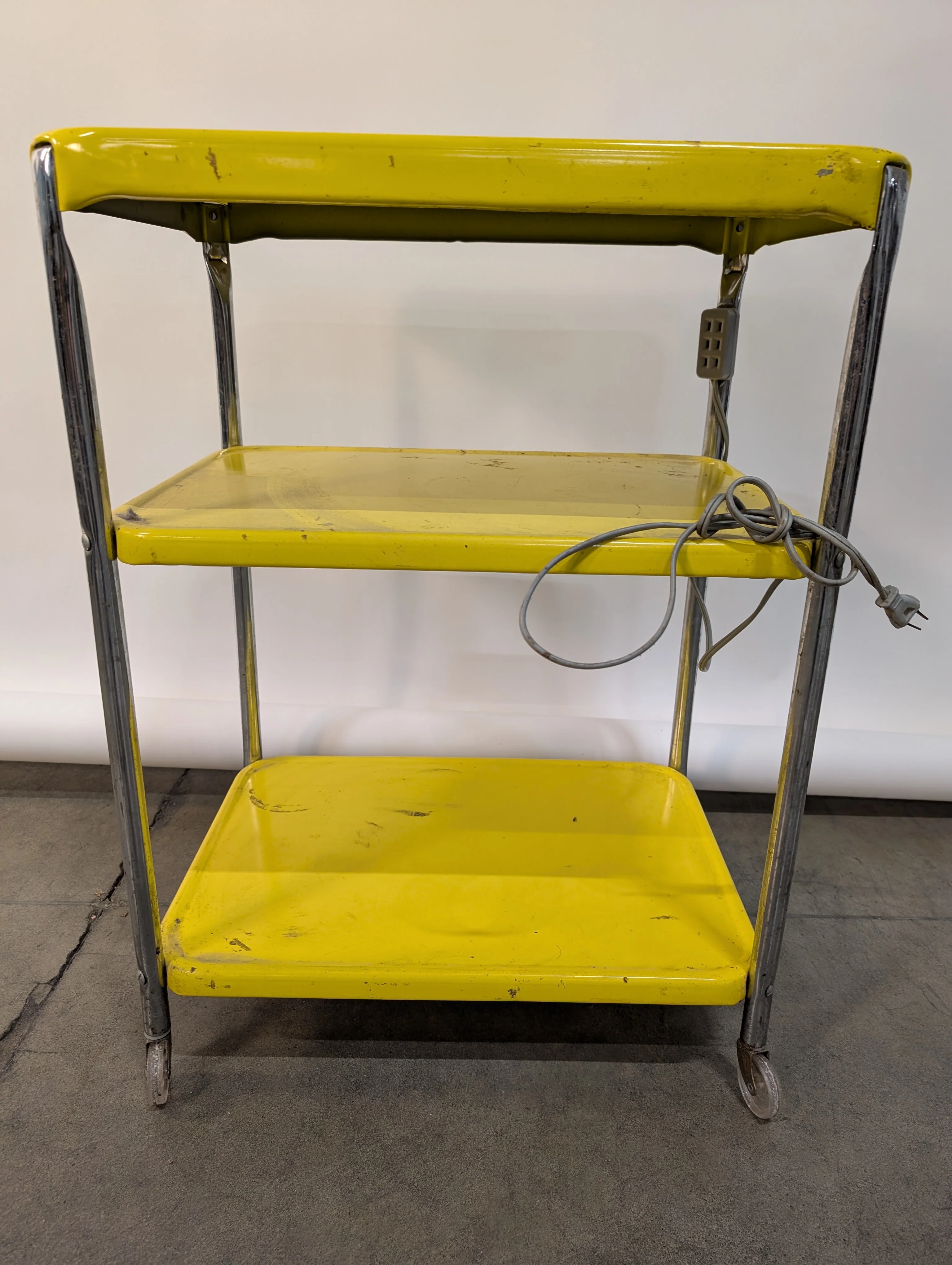 Vibrant Yellow 3-Tier Metal Rolling Utility Cart - Image 2