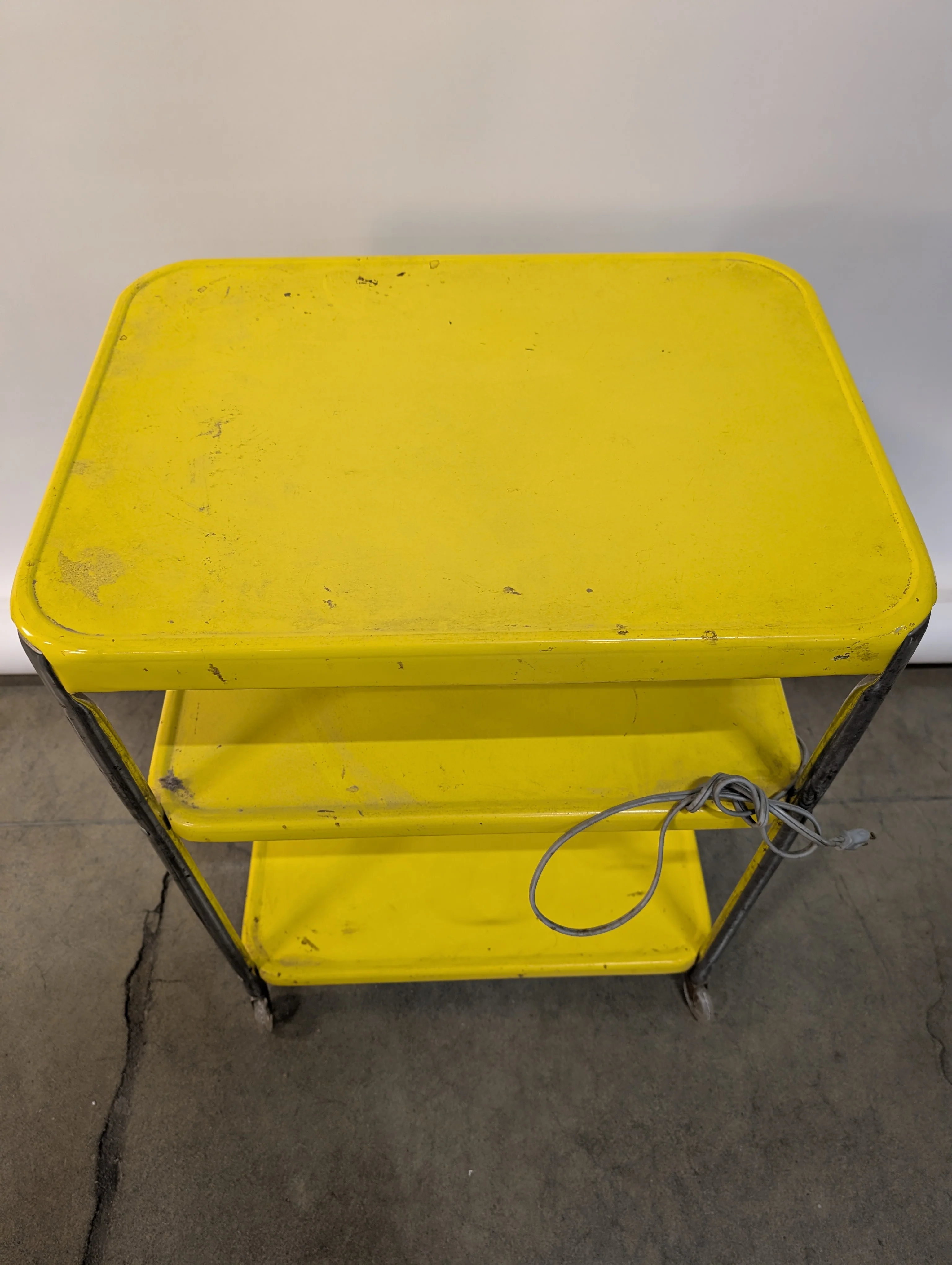 Vibrant Yellow 3-Tier Metal Rolling Utility Cart - Image 3