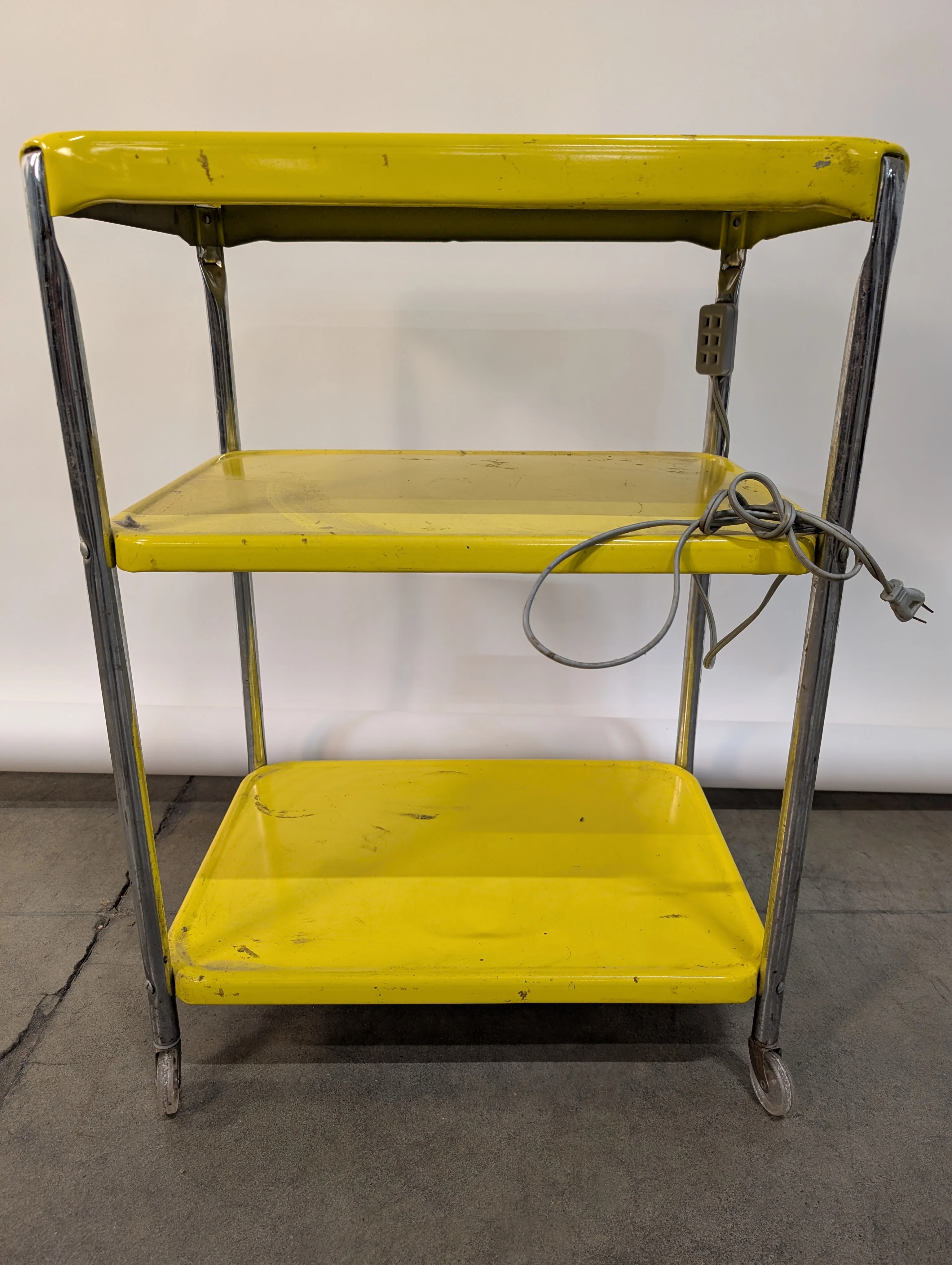 Vibrant Yellow 3-Tier Metal Rolling Utility Cart - Image 5