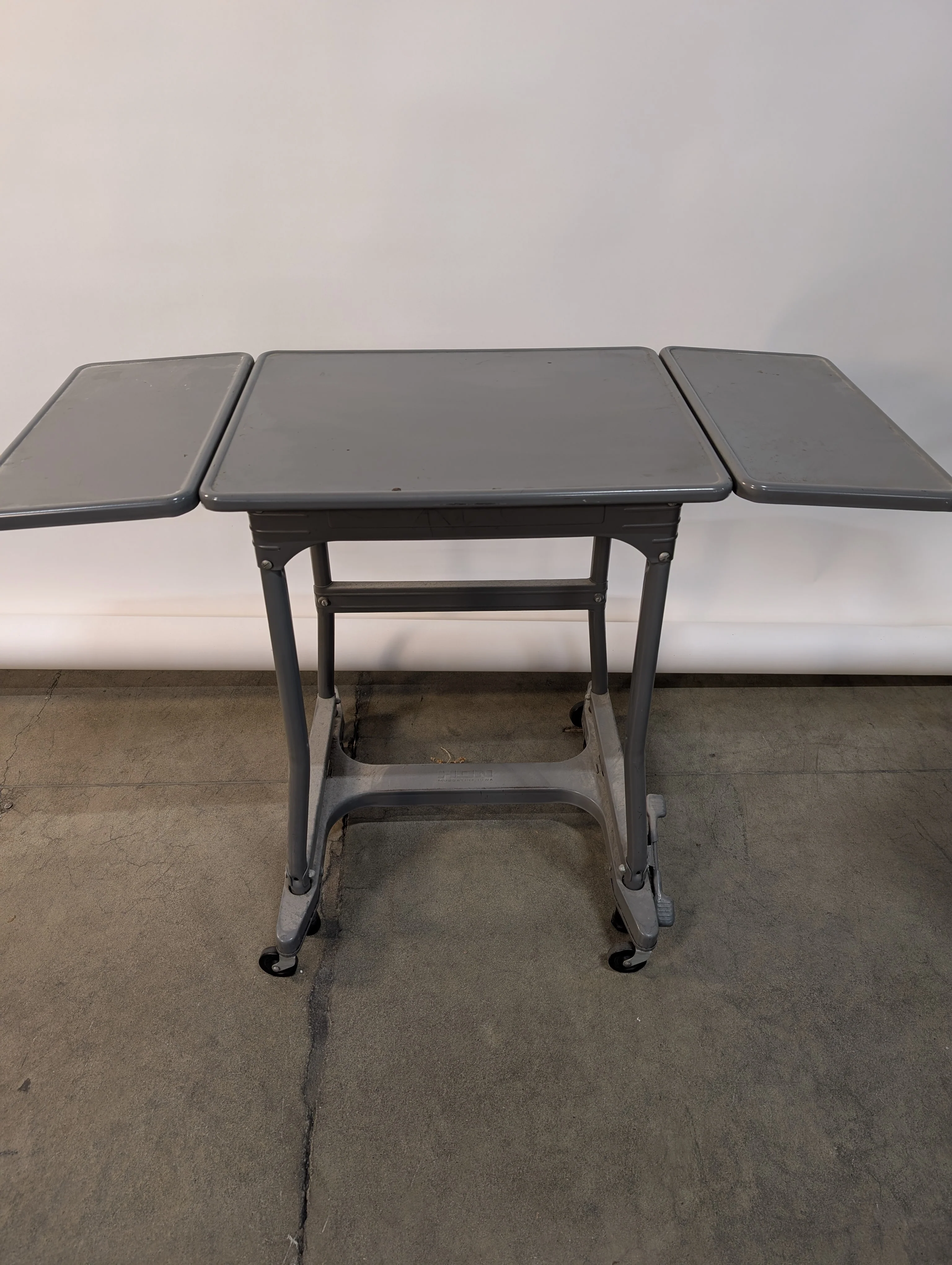 Vintage Grey Metal Drop Leaf Utility Table with Casters
