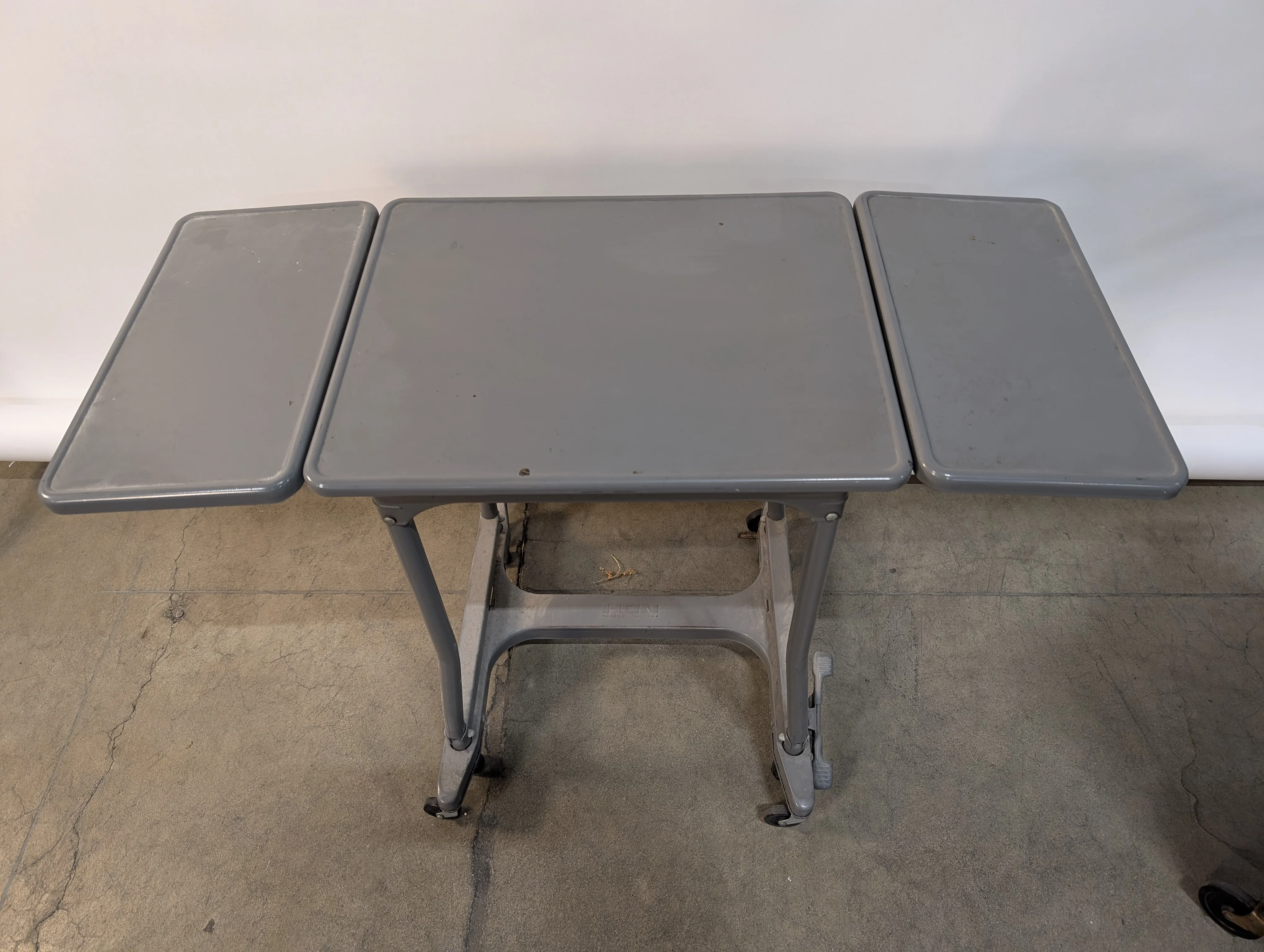Vintage Grey Metal Drop Leaf Utility Table with Casters - Image 2