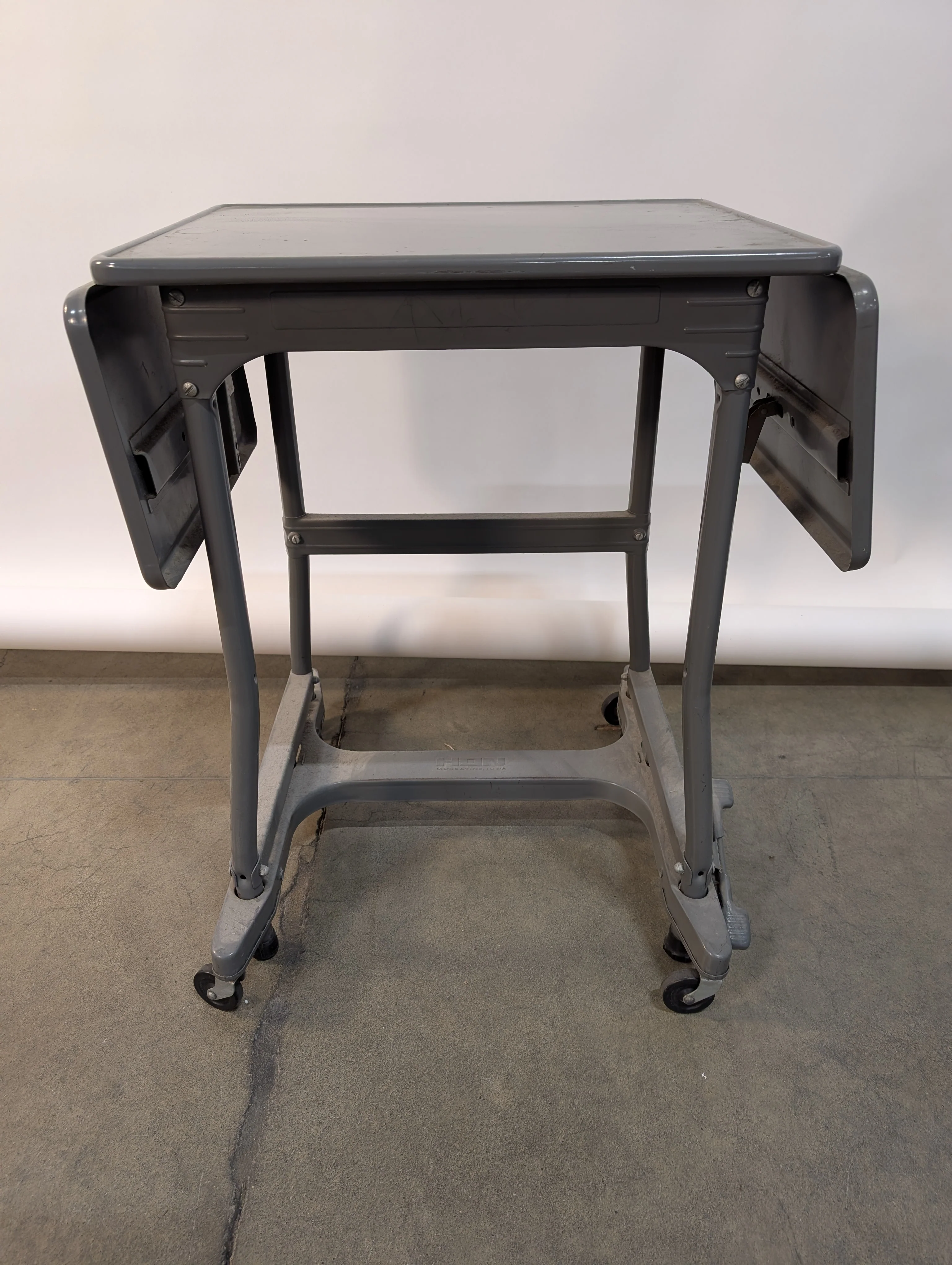 Vintage Grey Metal Drop Leaf Utility Table with Casters - Image 5