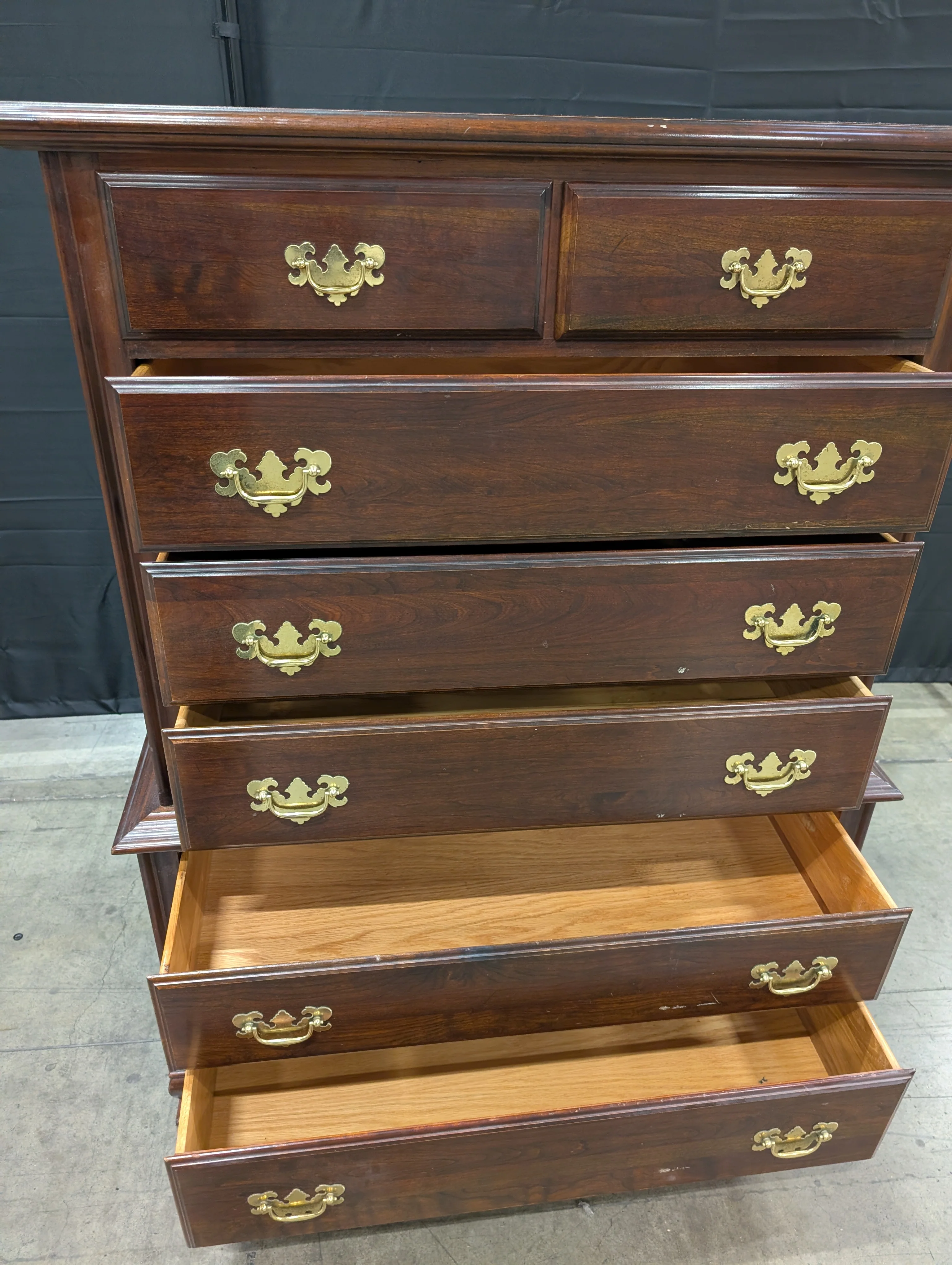 Traditional Dark Wood Chest of Drawers with Ornate Brass Pulls - Image 3