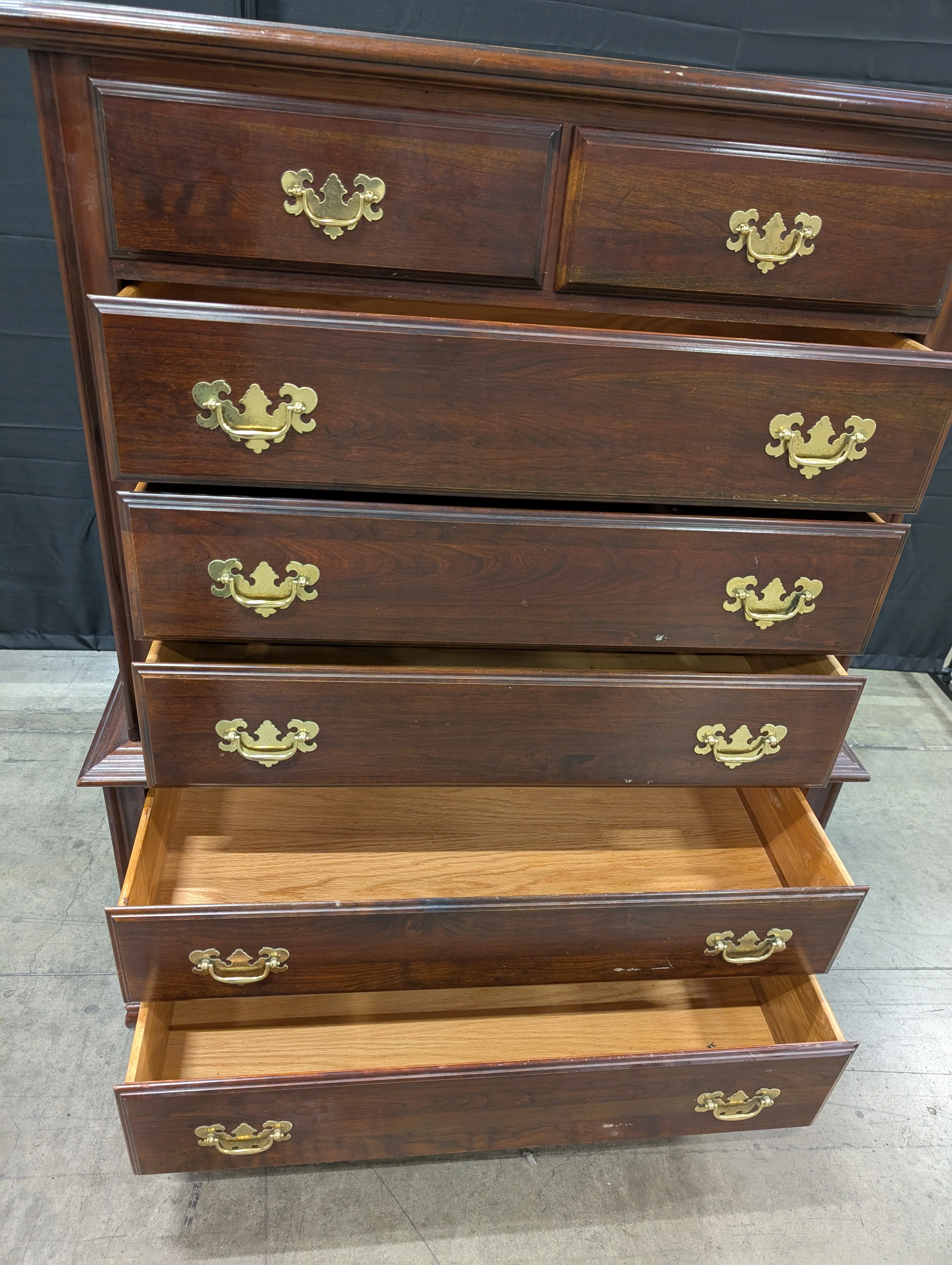 Traditional Dark Wood Chest of Drawers with Ornate Brass Pulls - Image 5
