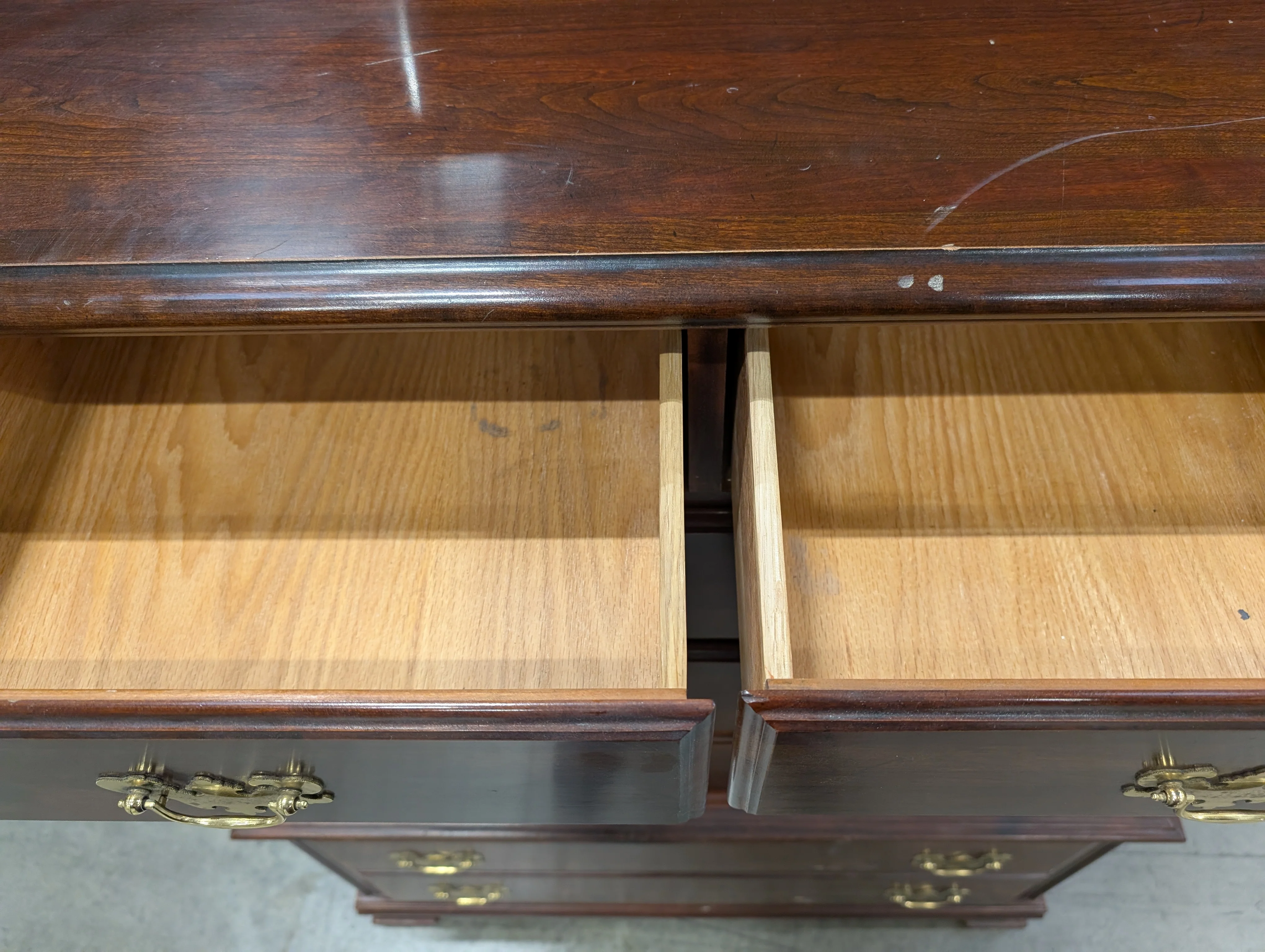 Traditional Dark Wood Chest of Drawers with Ornate Brass Pulls - Image 7