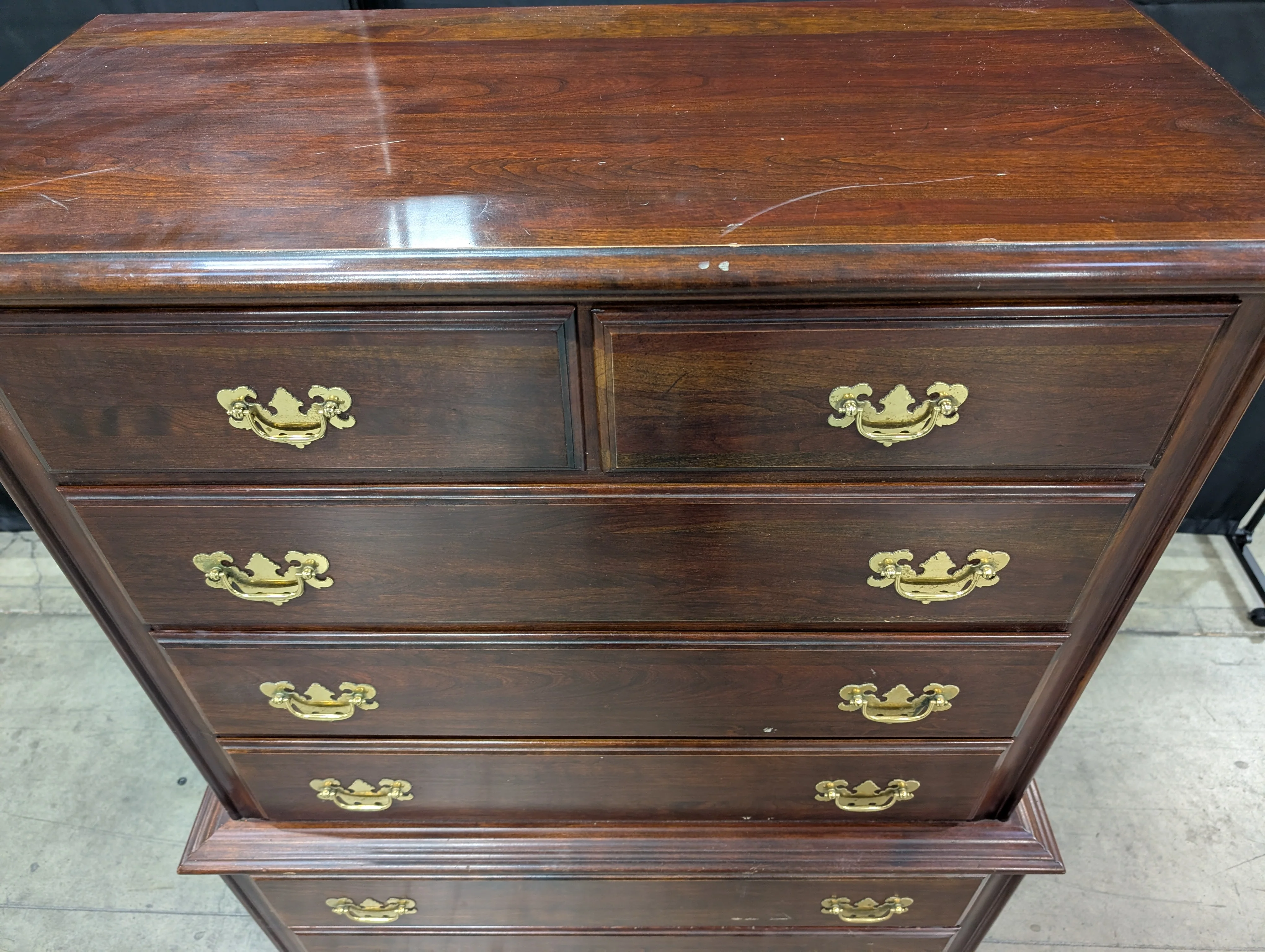 Traditional Dark Wood Chest of Drawers with Ornate Brass Pulls - Image 8