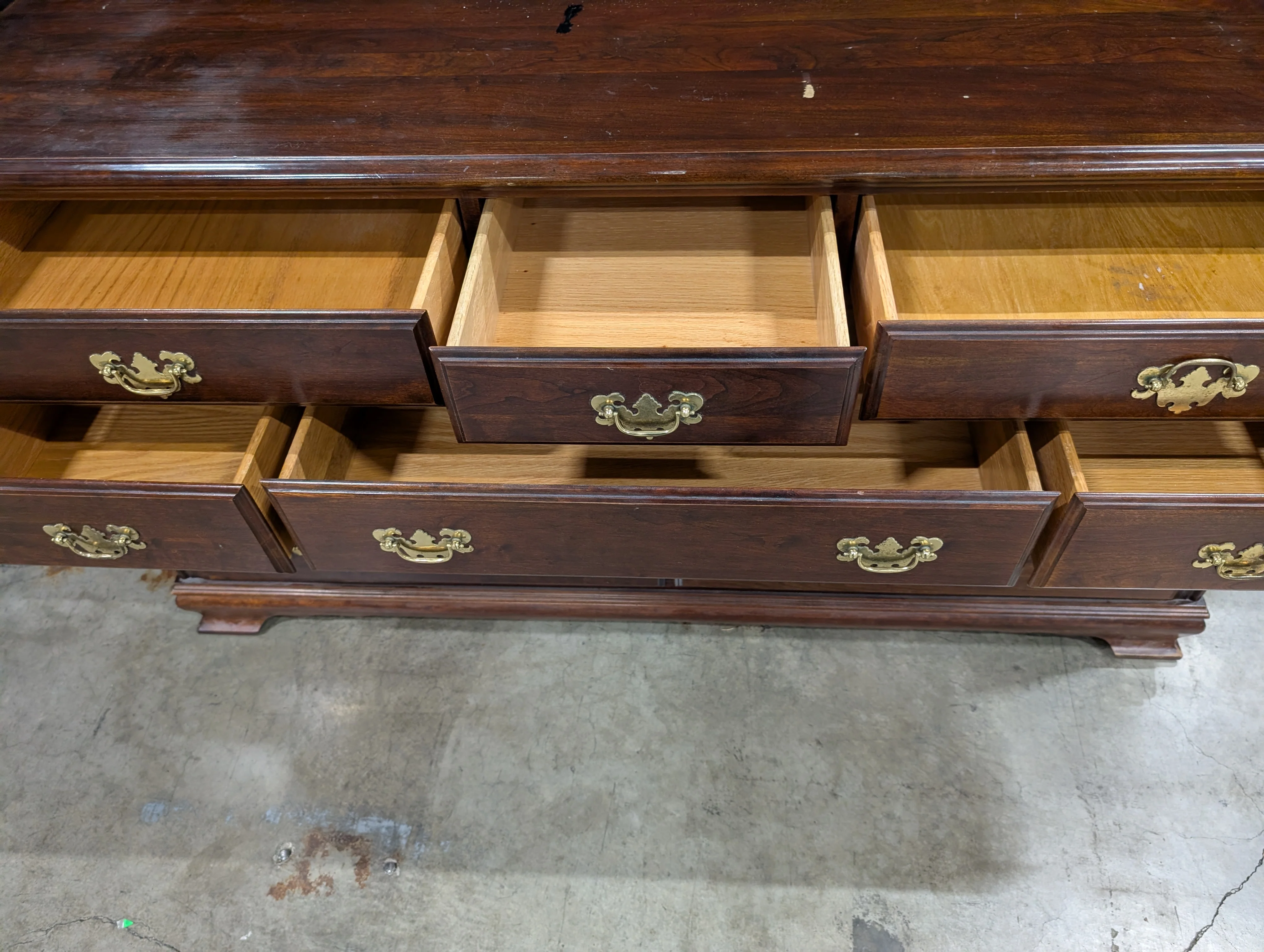 Traditional Dark Wood Dresser with Brass Bail Pulls - Image 4