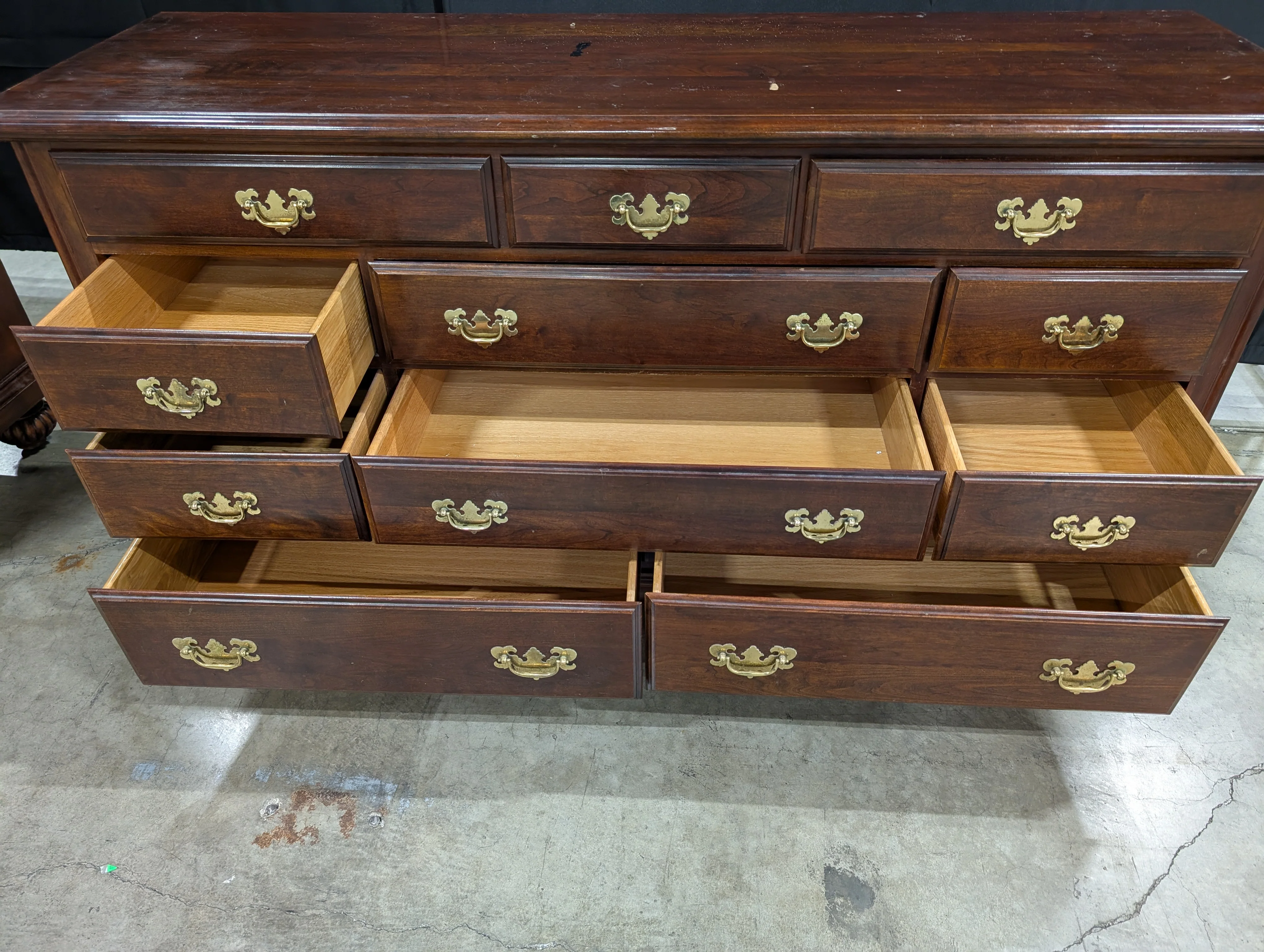 Traditional Dark Wood Dresser with Brass Bail Pulls - Image 5