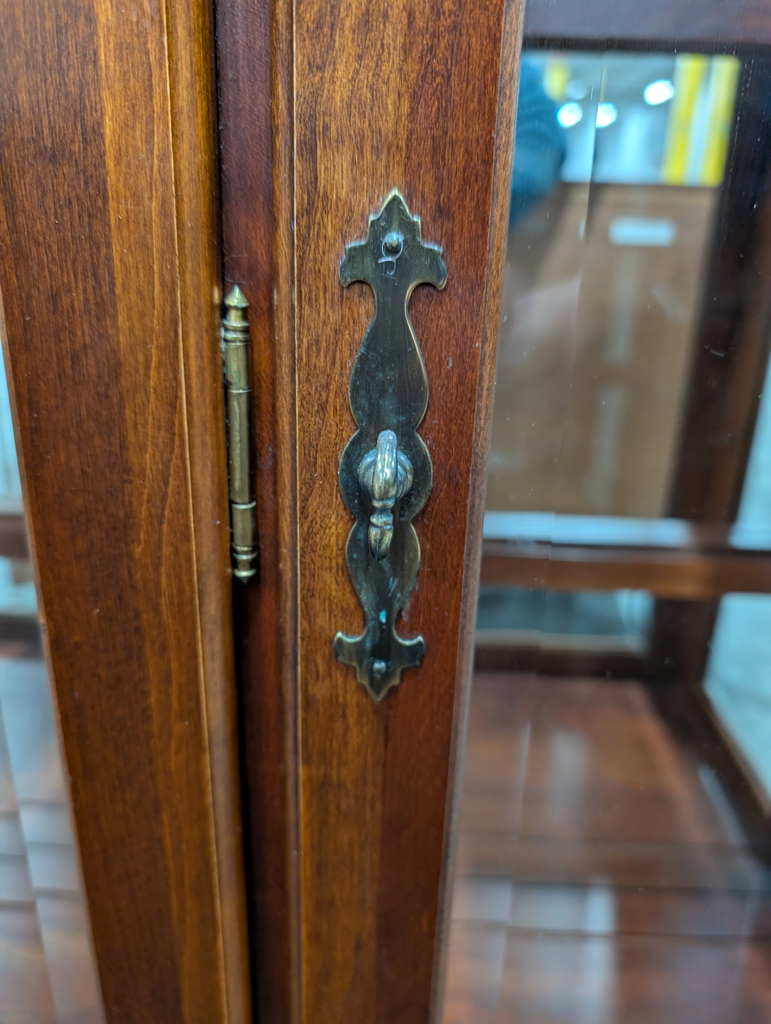 Richly Stained Wooden Display Cabinet with Glass Doors - Image 11