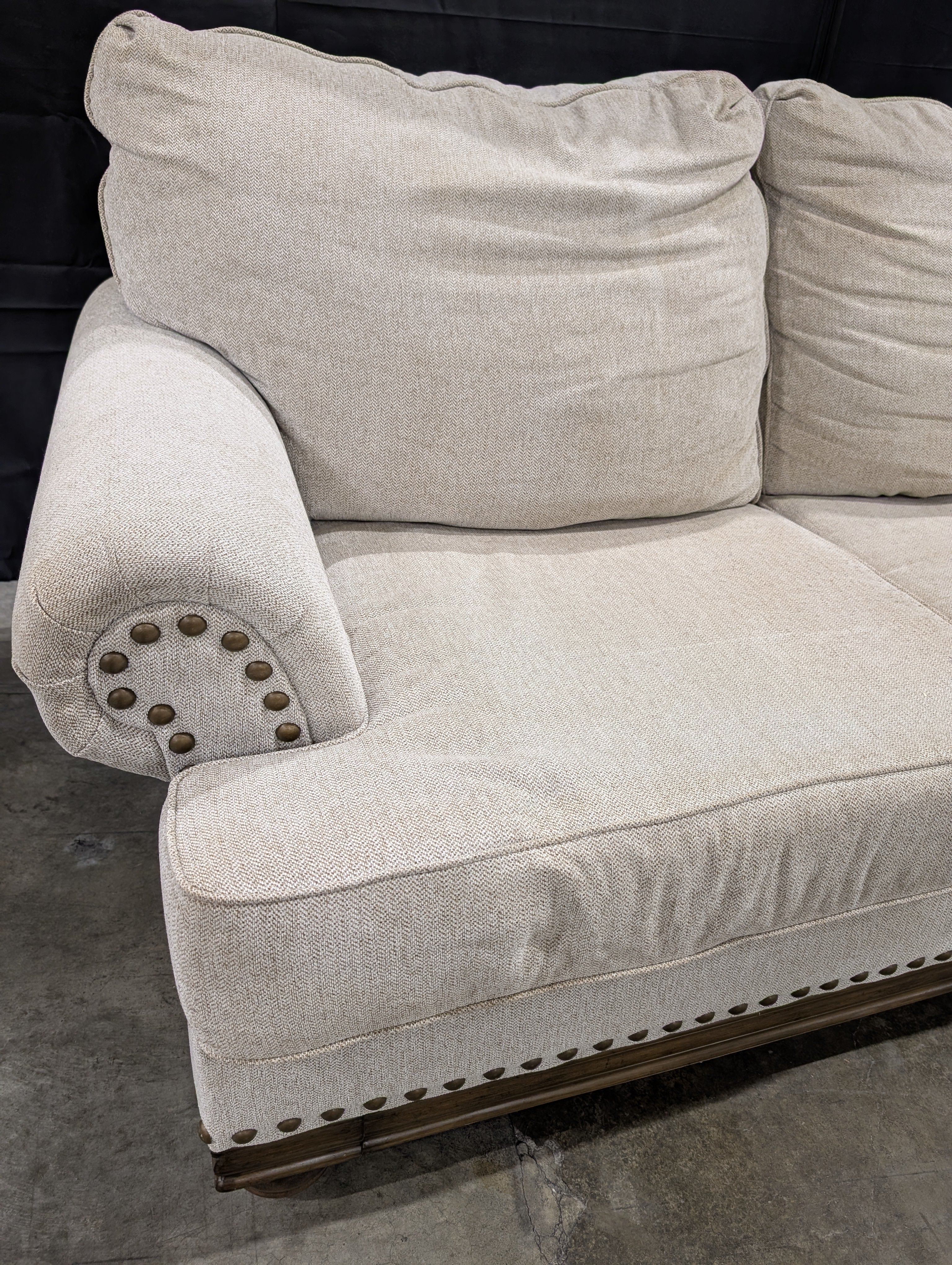 Neutral Three-Cushion Nail Trim Sofa - Image 4