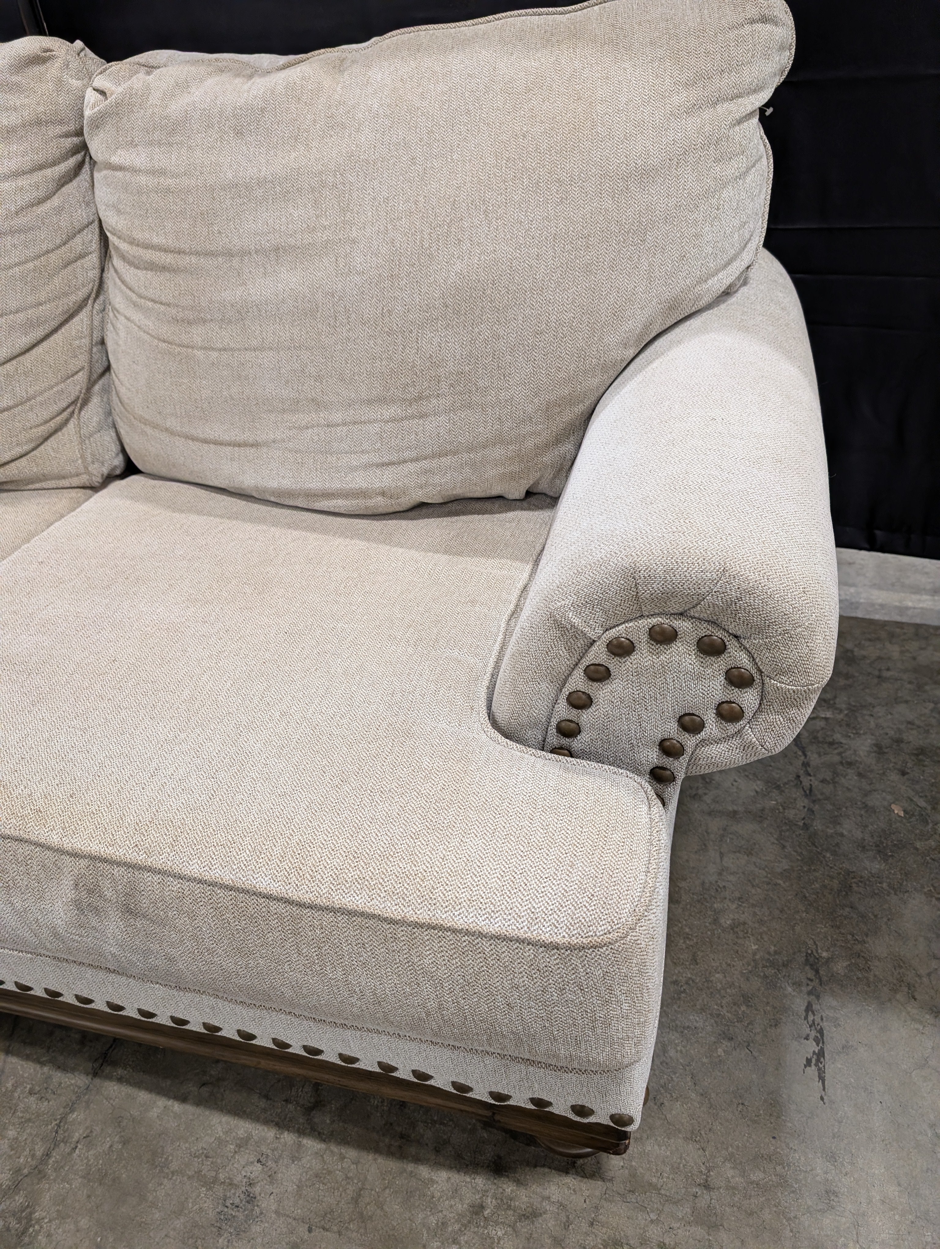 Neutral Three-Cushion Nail Trim Sofa - Image 5