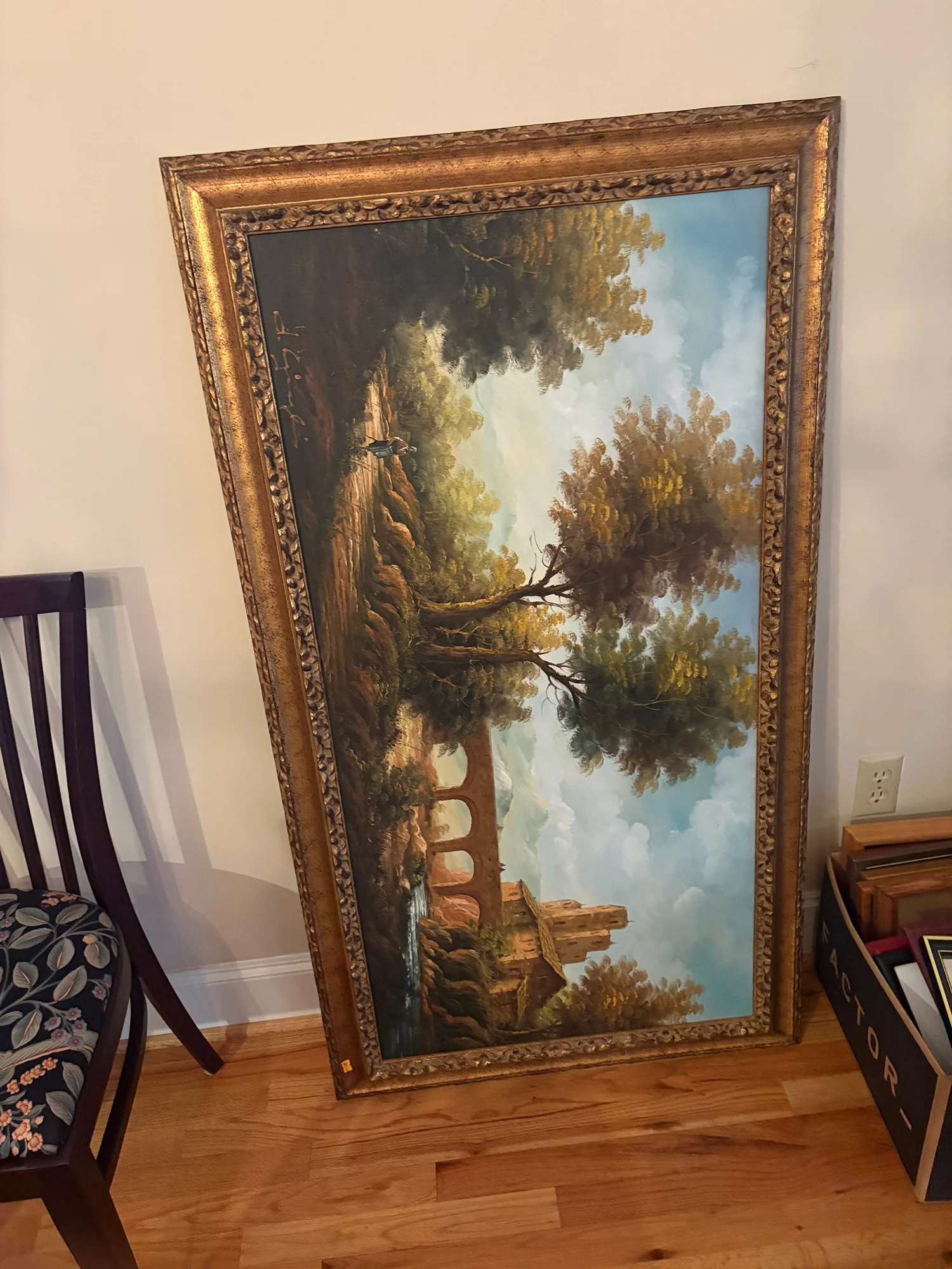 Large Ornate Gilded Frame Scenic Landscape Painting - Image 12