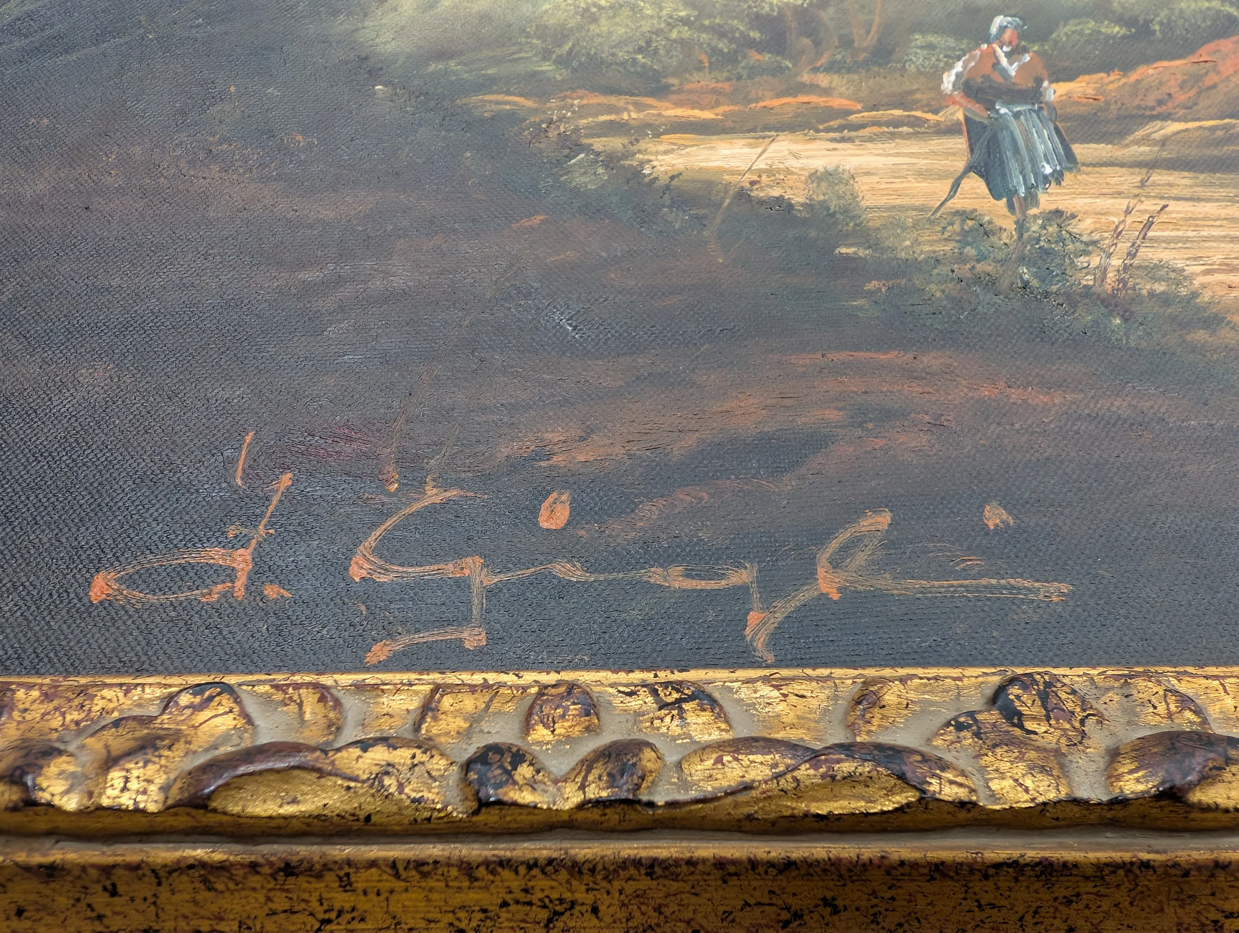 Large Ornate Gilded Frame Scenic Landscape Painting - Image 5