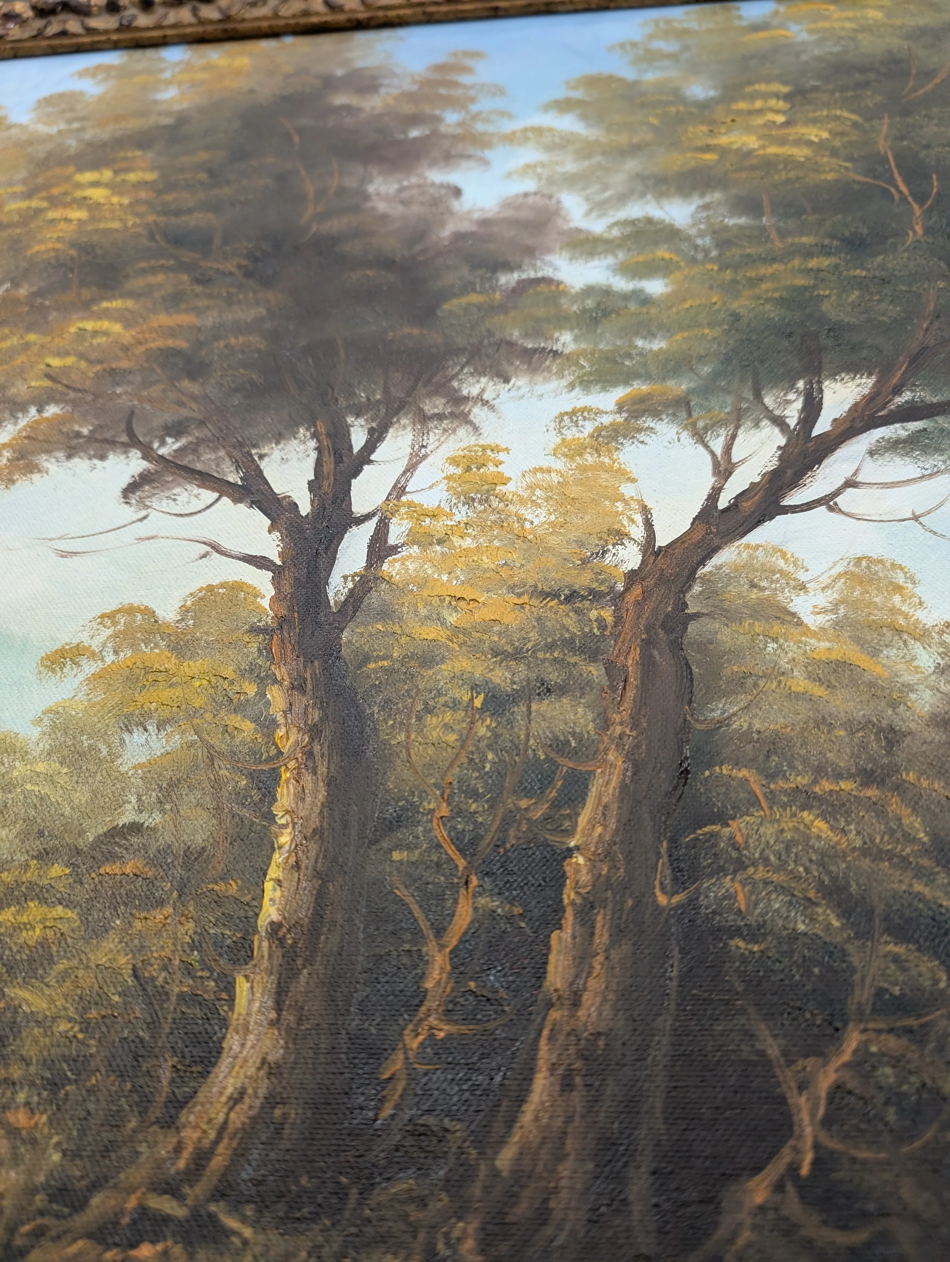 Large Ornate Gilded Frame Scenic Landscape Painting - Image 7