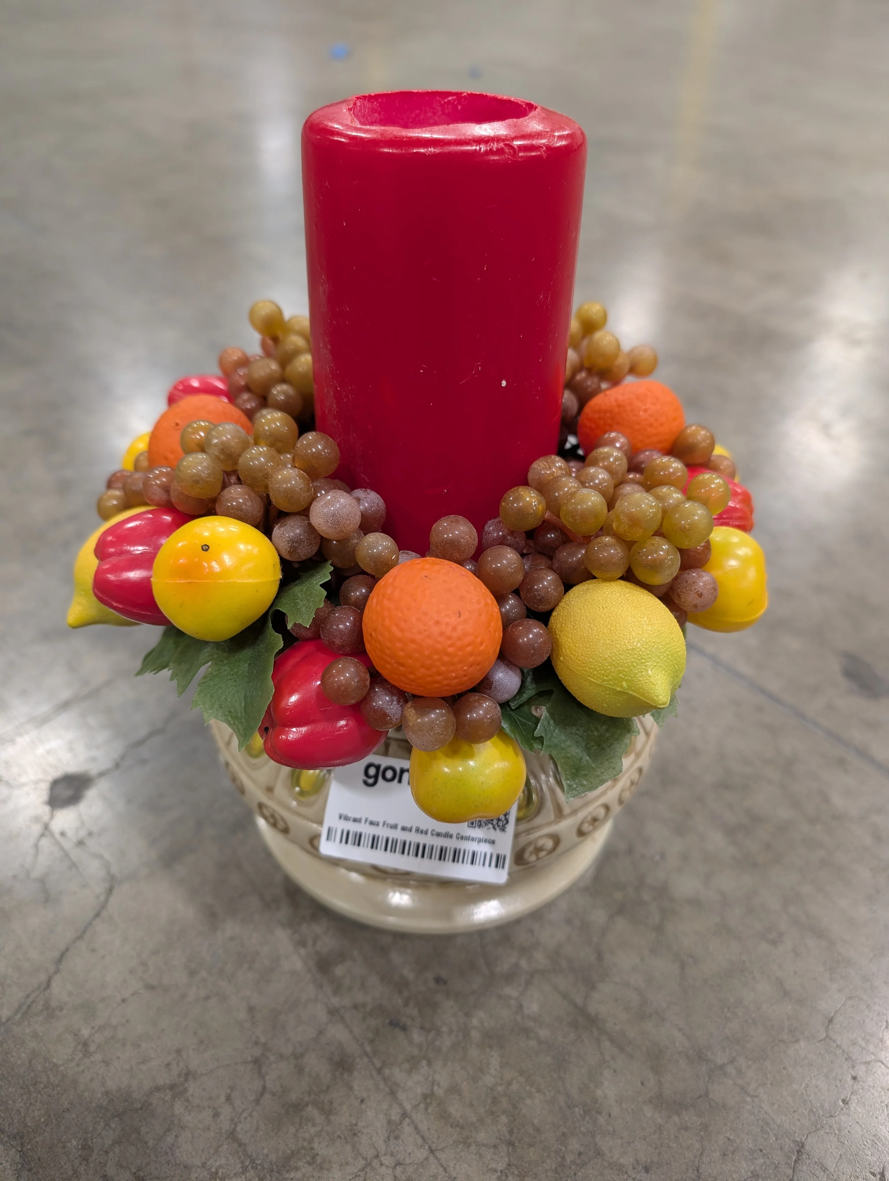 Vibrant Faux Fruit and Red Candle Centerpiece - Image 2