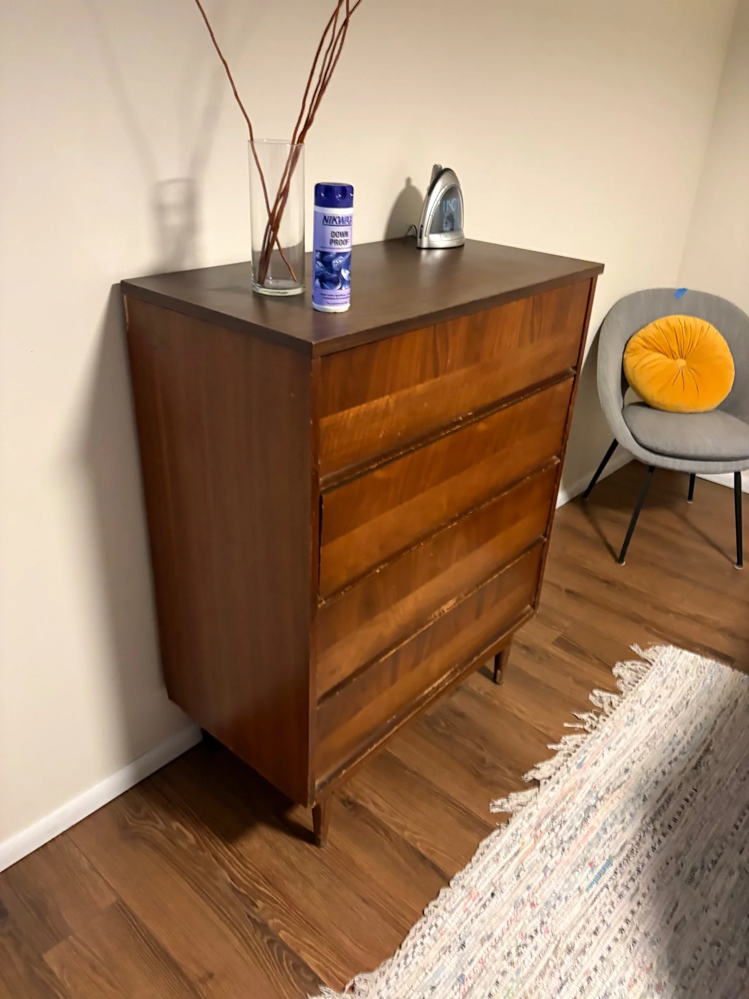 Vintage Four-Drawer Wooden Dresser | Mid-Century Style Chest of Drawers | Tapered Leg Storage Cabinet - Image 8