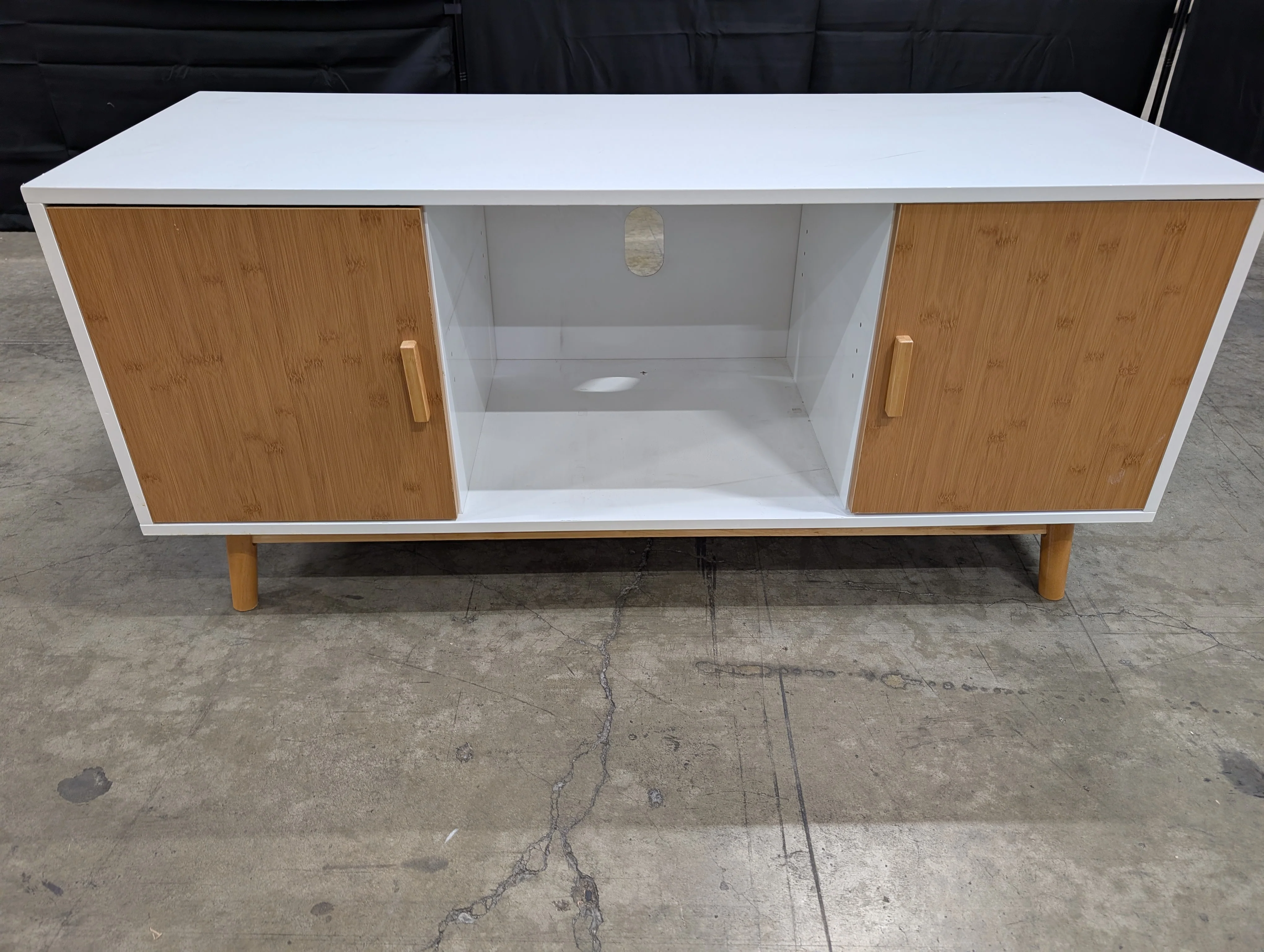 MCM Inspired White and Natural Wood Media Console - Image 2