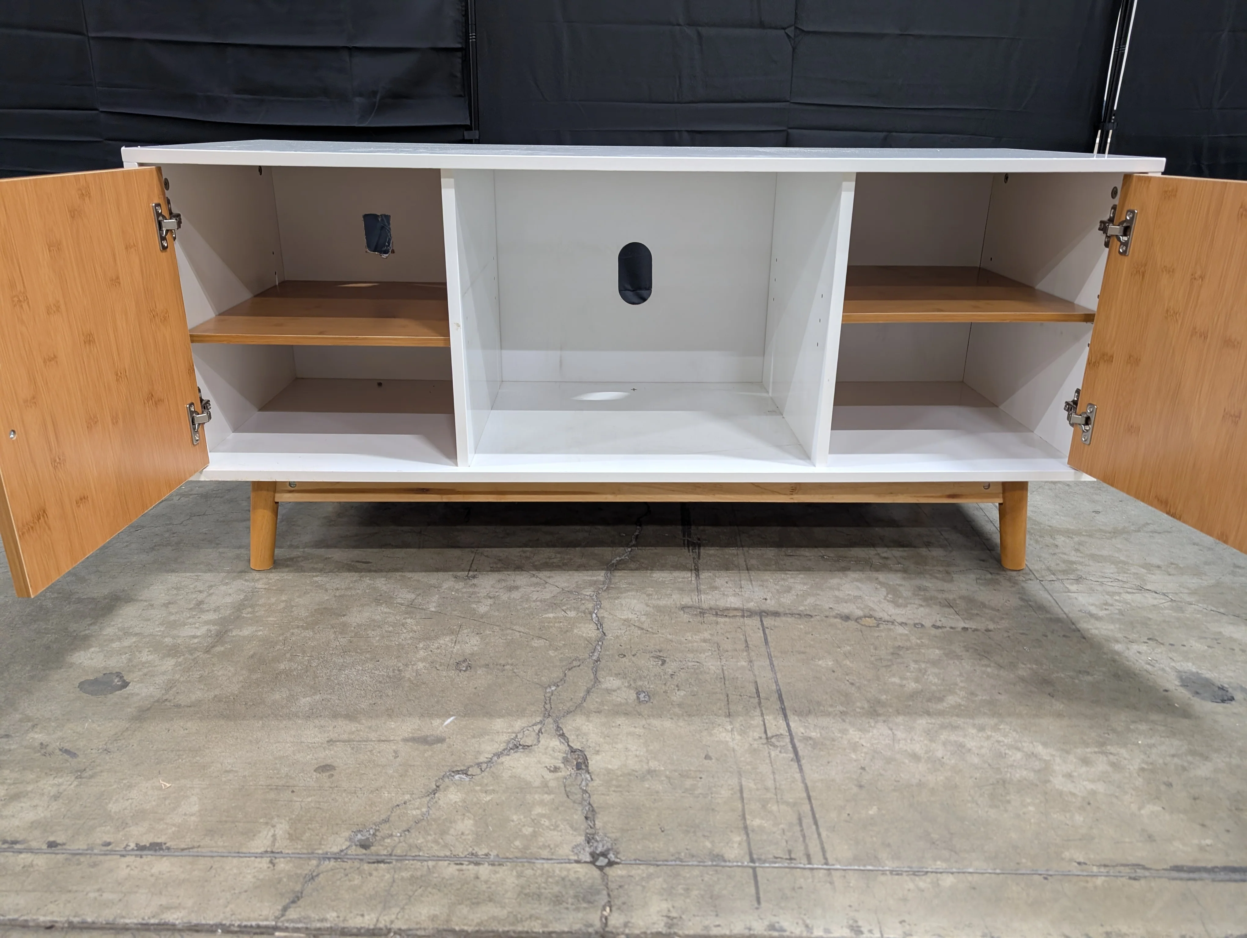 MCM Inspired White and Natural Wood Media Console - Image 4