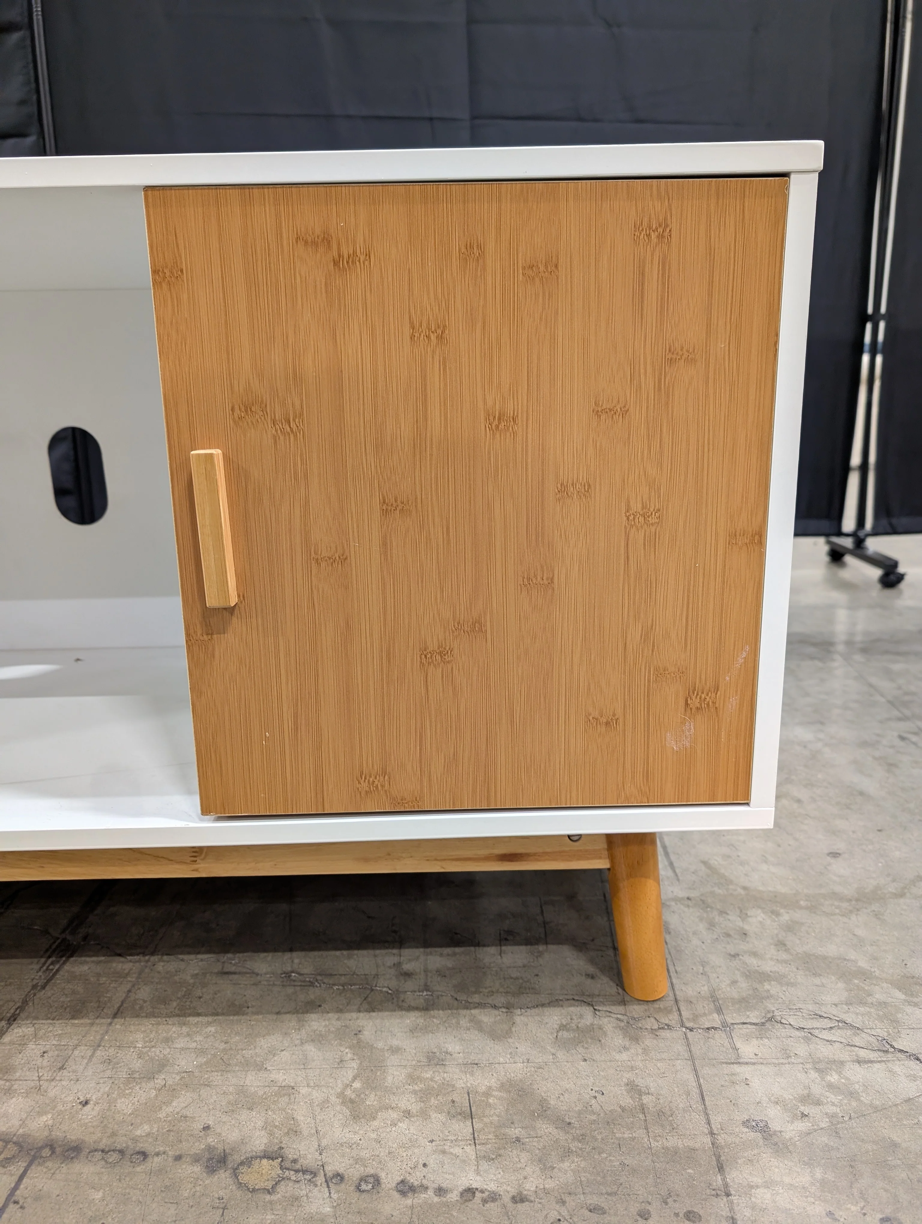 MCM Inspired White and Natural Wood Media Console - Image 5