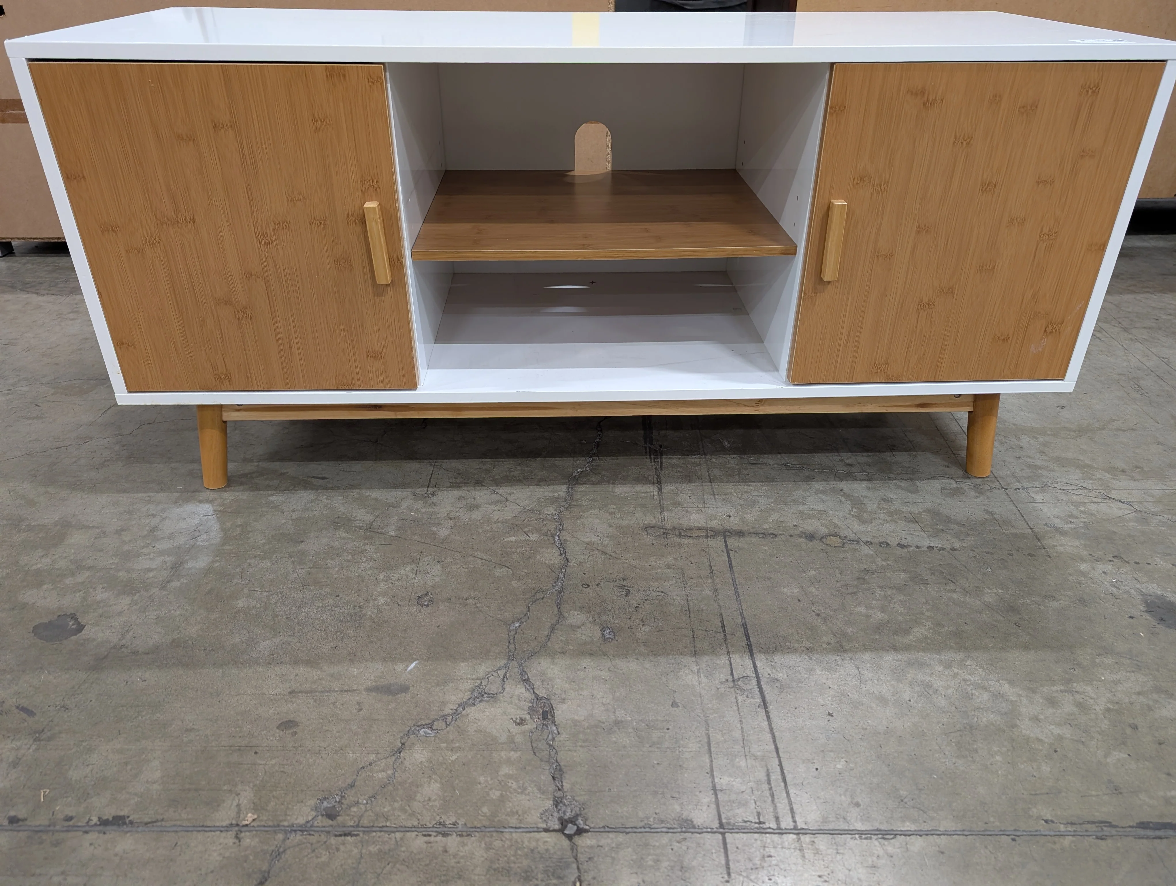 MCM Inspired White and Natural Wood Media Console - Image 6