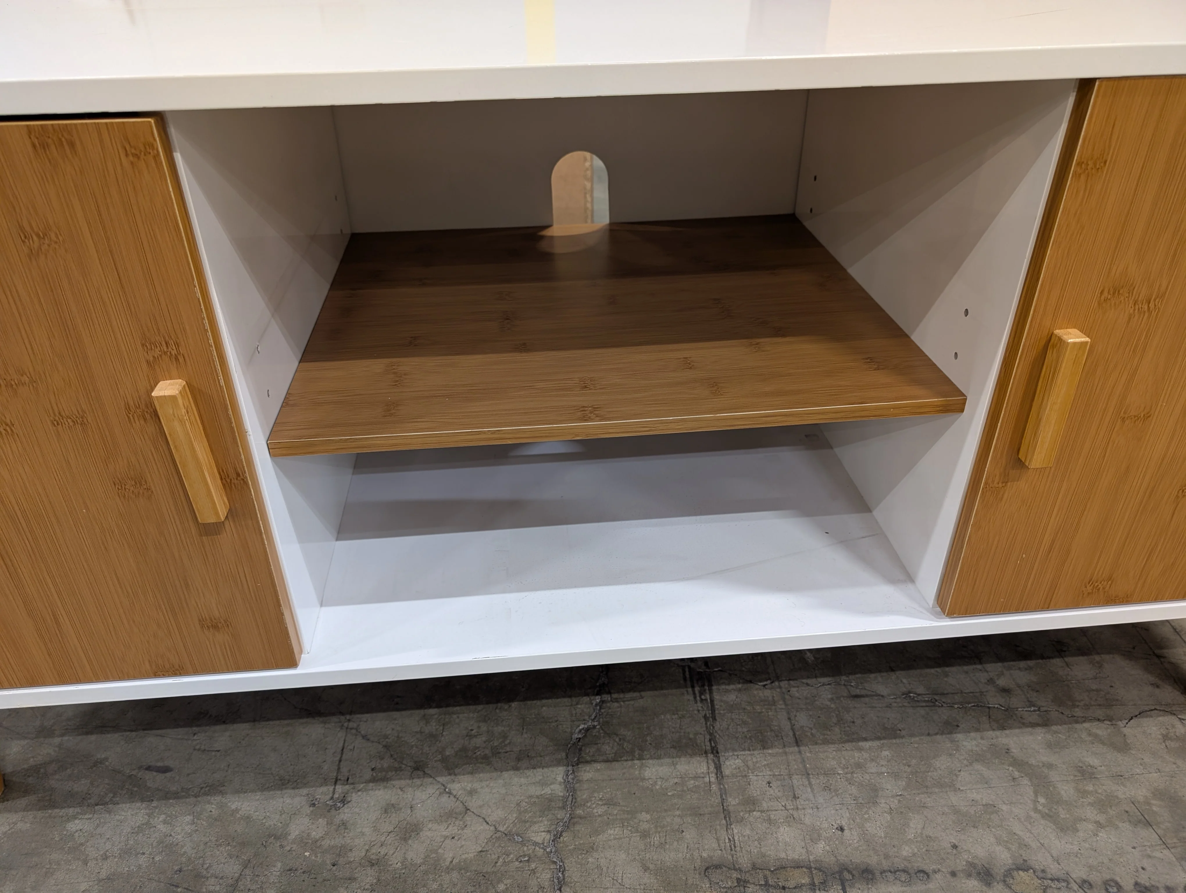 MCM Inspired White and Natural Wood Media Console - Image 7