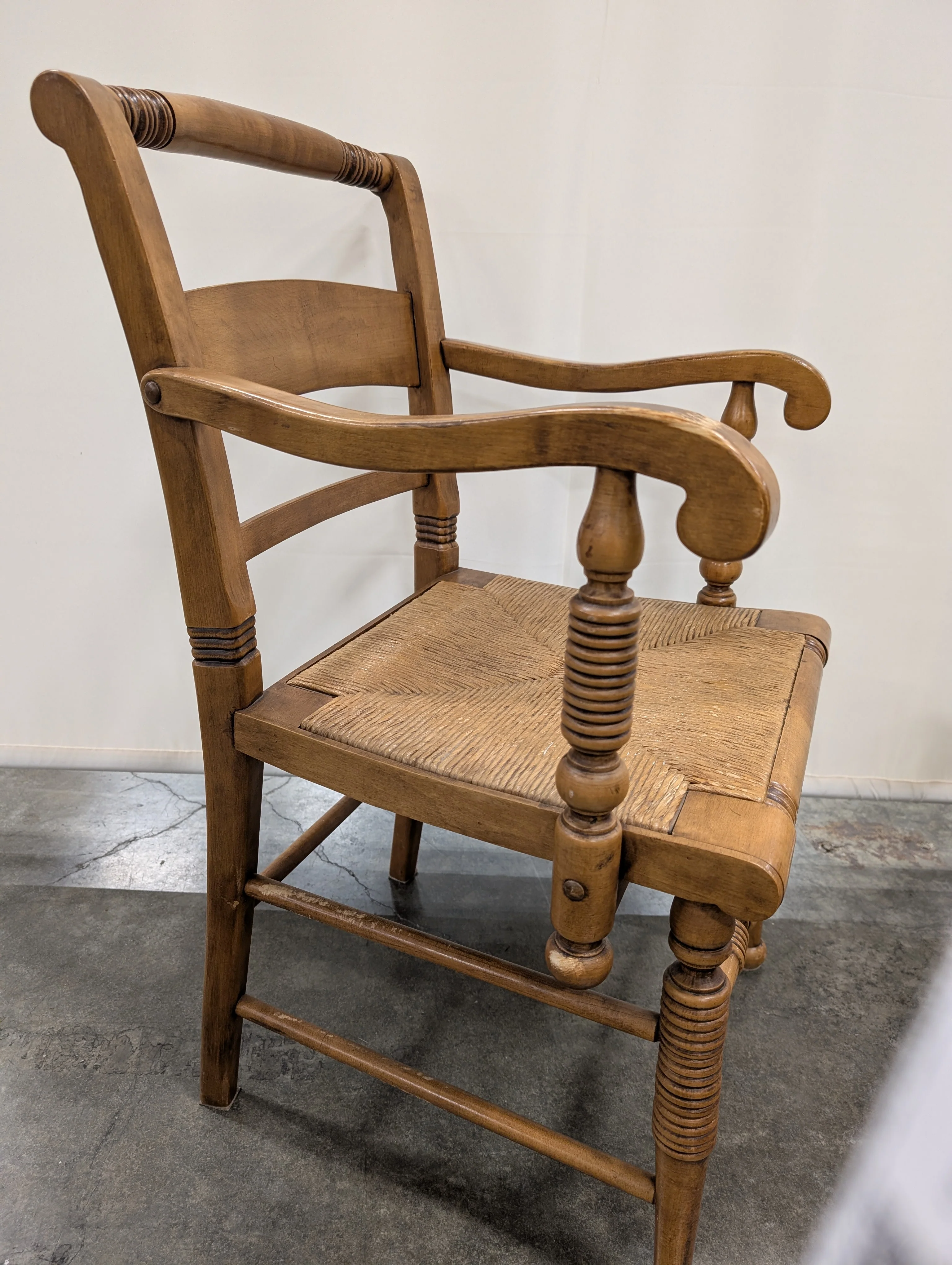 Traditional Hardwood Armchair with Woven Rush Seat - Image 2
