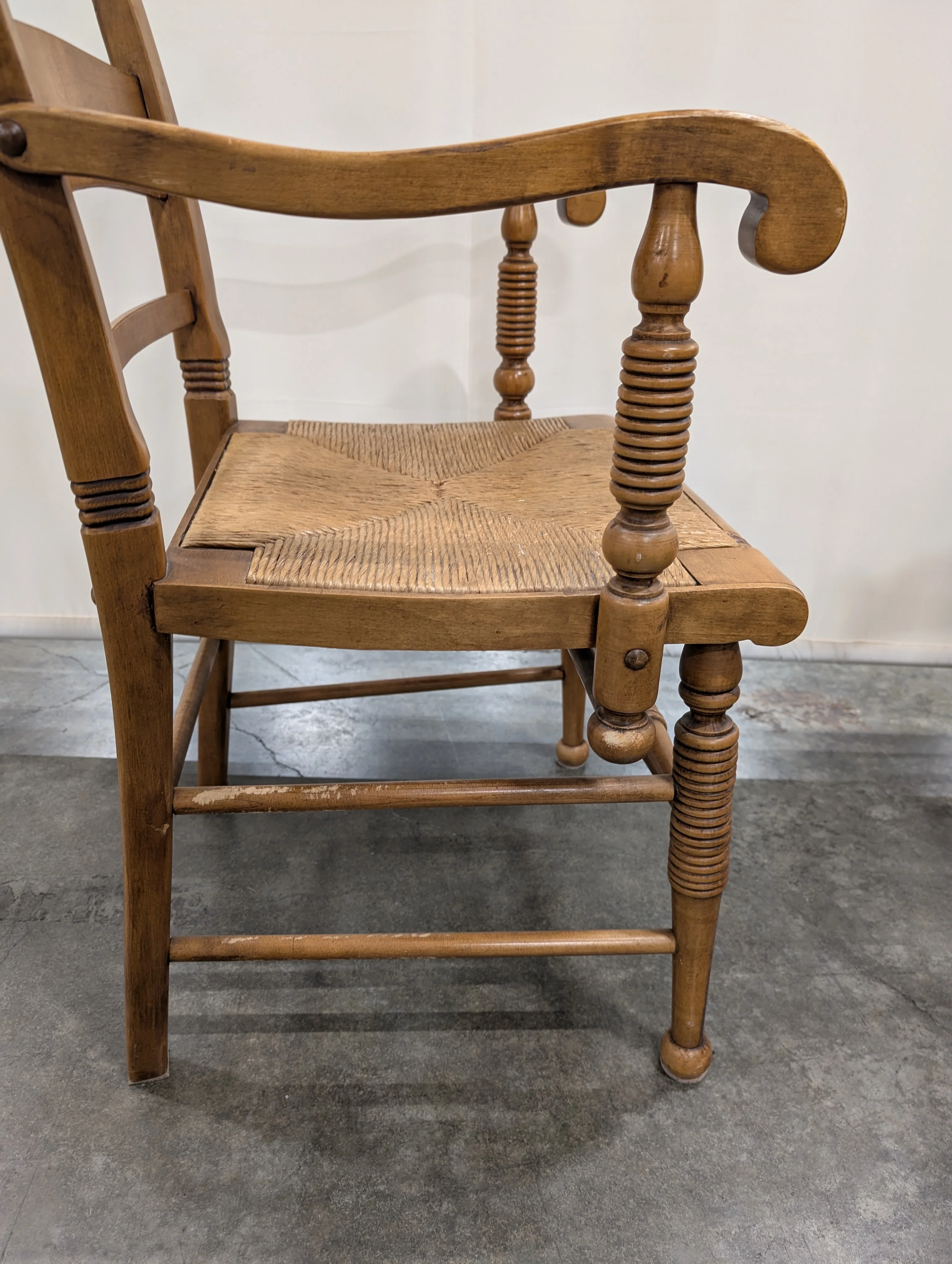 Traditional Hardwood Armchair with Woven Rush Seat - Image 3